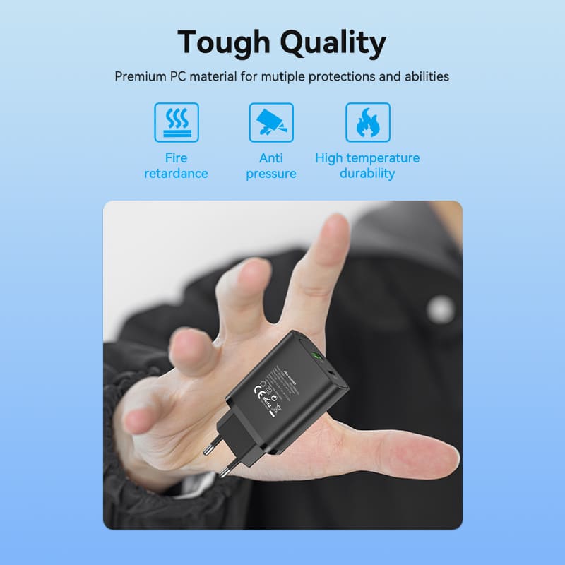 Vention 2-port USB(A+C) Wall Charger (18W+20W) EU-Plug Black、mySite、fannypackpong