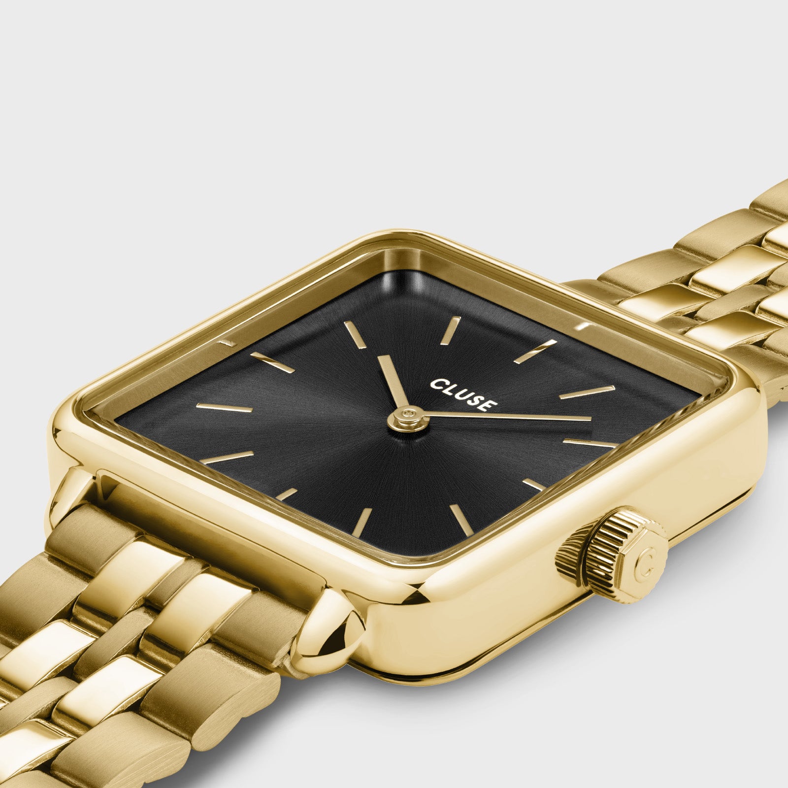  Gift Box La Tétragone Watch Steel, Black & Paperclip Chain Bracelet, Gold Colour