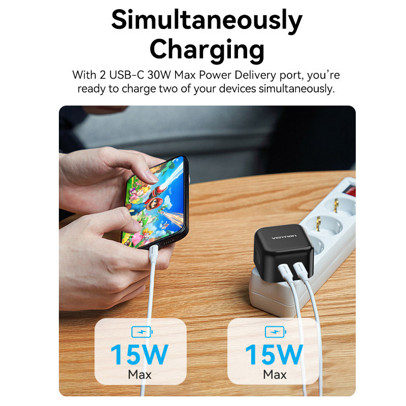 Vention 2-Port USB(C+C) GaN Charger (35W/35W) EU-Plug、mySite、fannypackpong