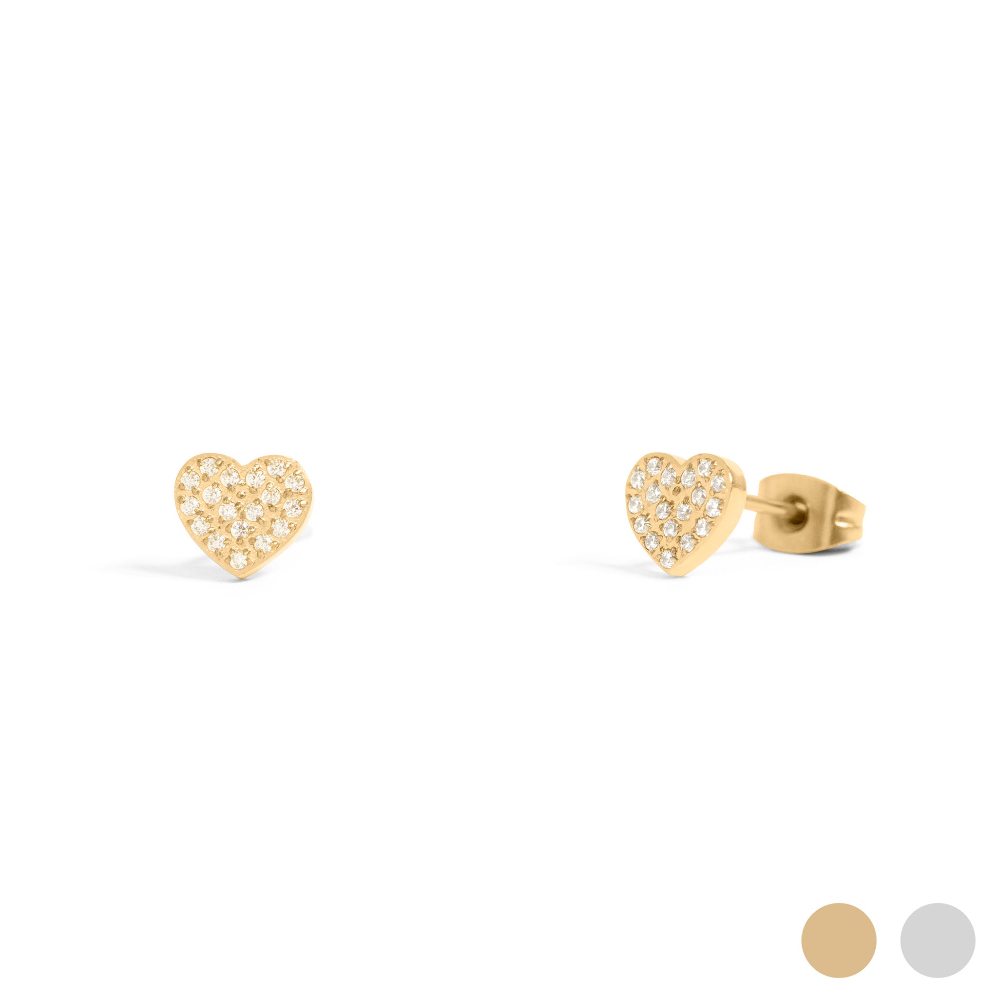 18K Gold PVD Stainless Steel Heart Stud Pave Stones Earrings / ERJ0079、mySite、dreamappss
