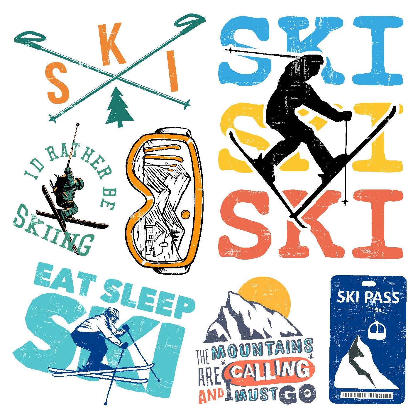  Skiing Vinyl Sticker Decal Set、mySite、ghnorth