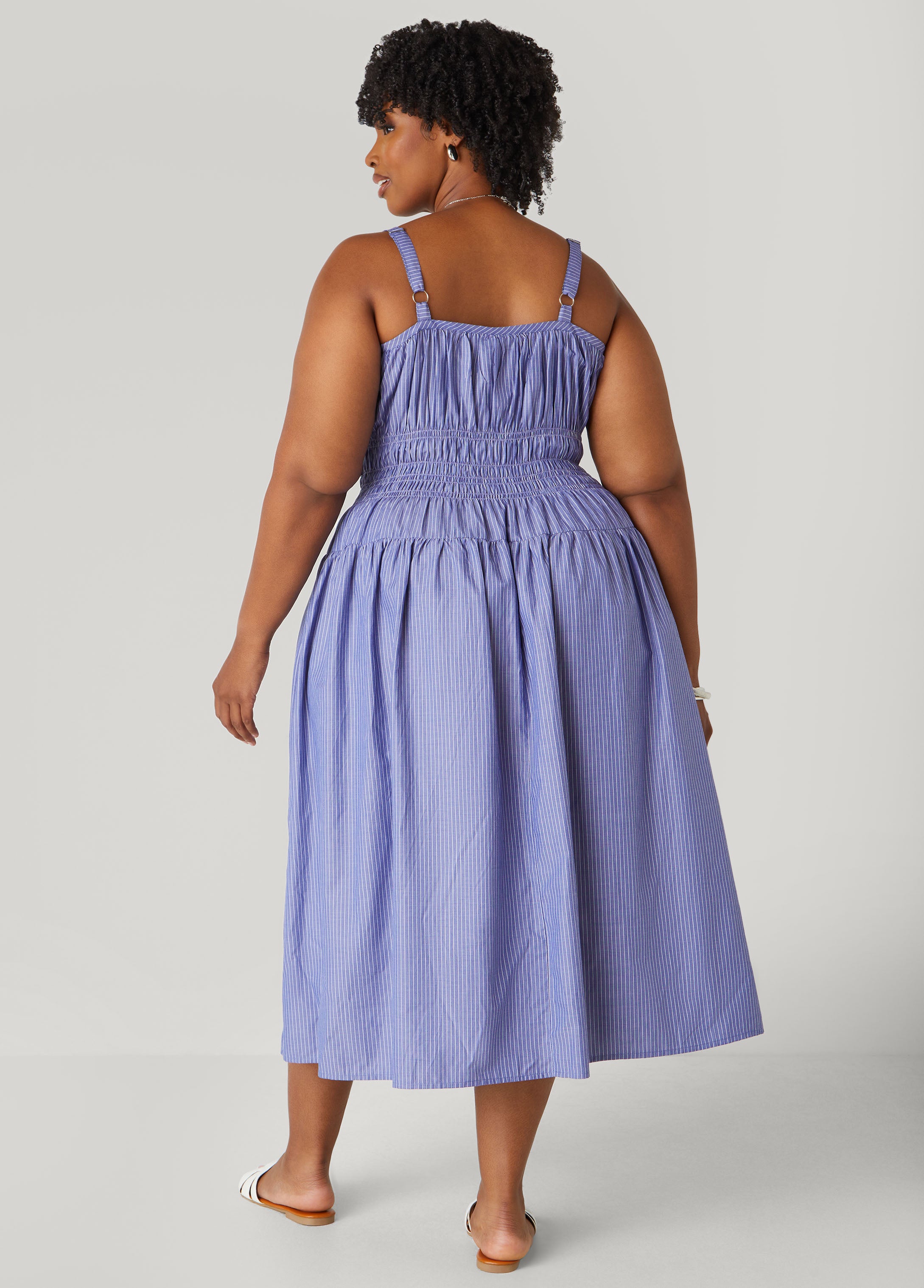 Shirred Striped Midaxi Dress、mySite、bengalsvssteelers