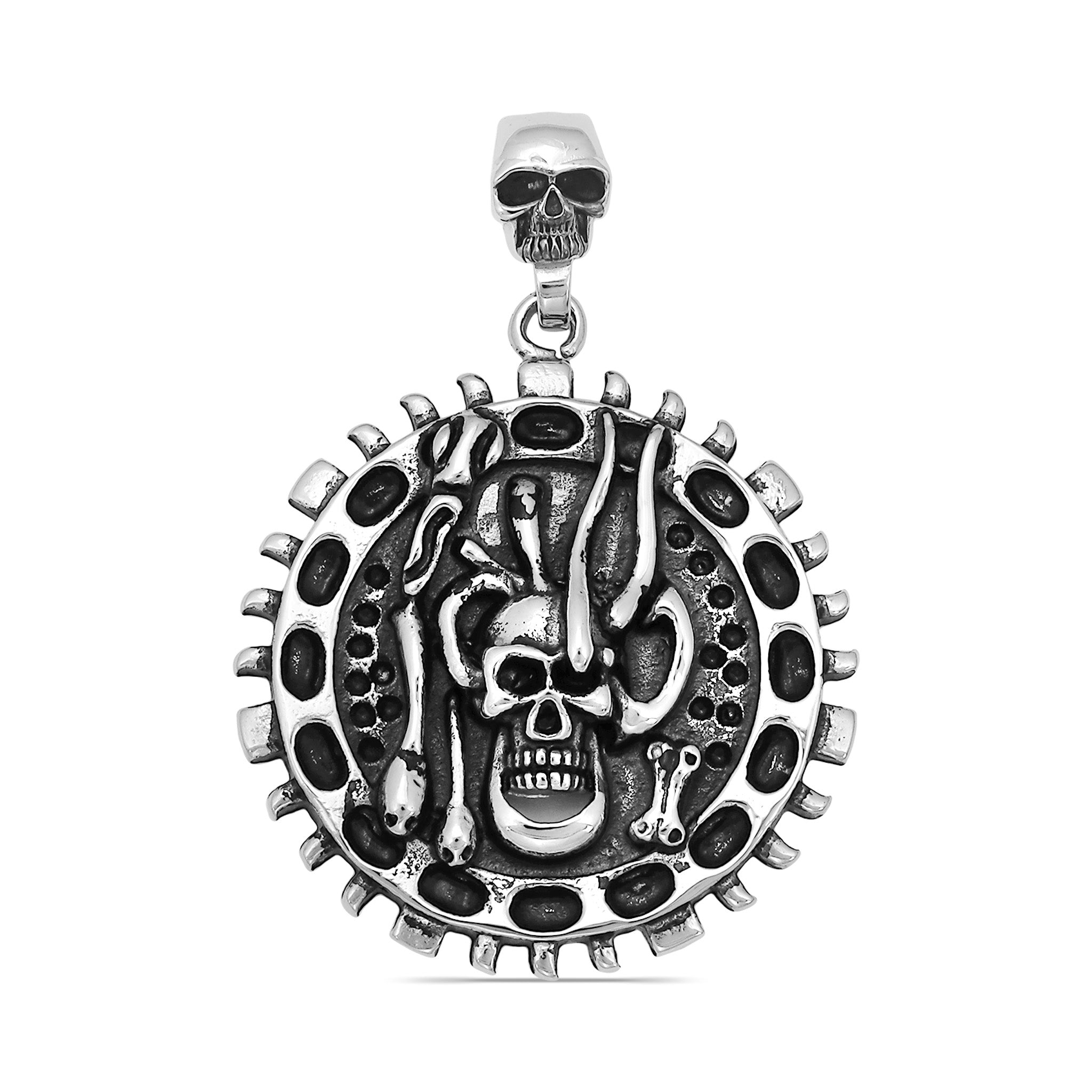 Stainless Steel Large Skull And Snakes Spike Shield Pendant / PDL2027、mySite、dreamappss