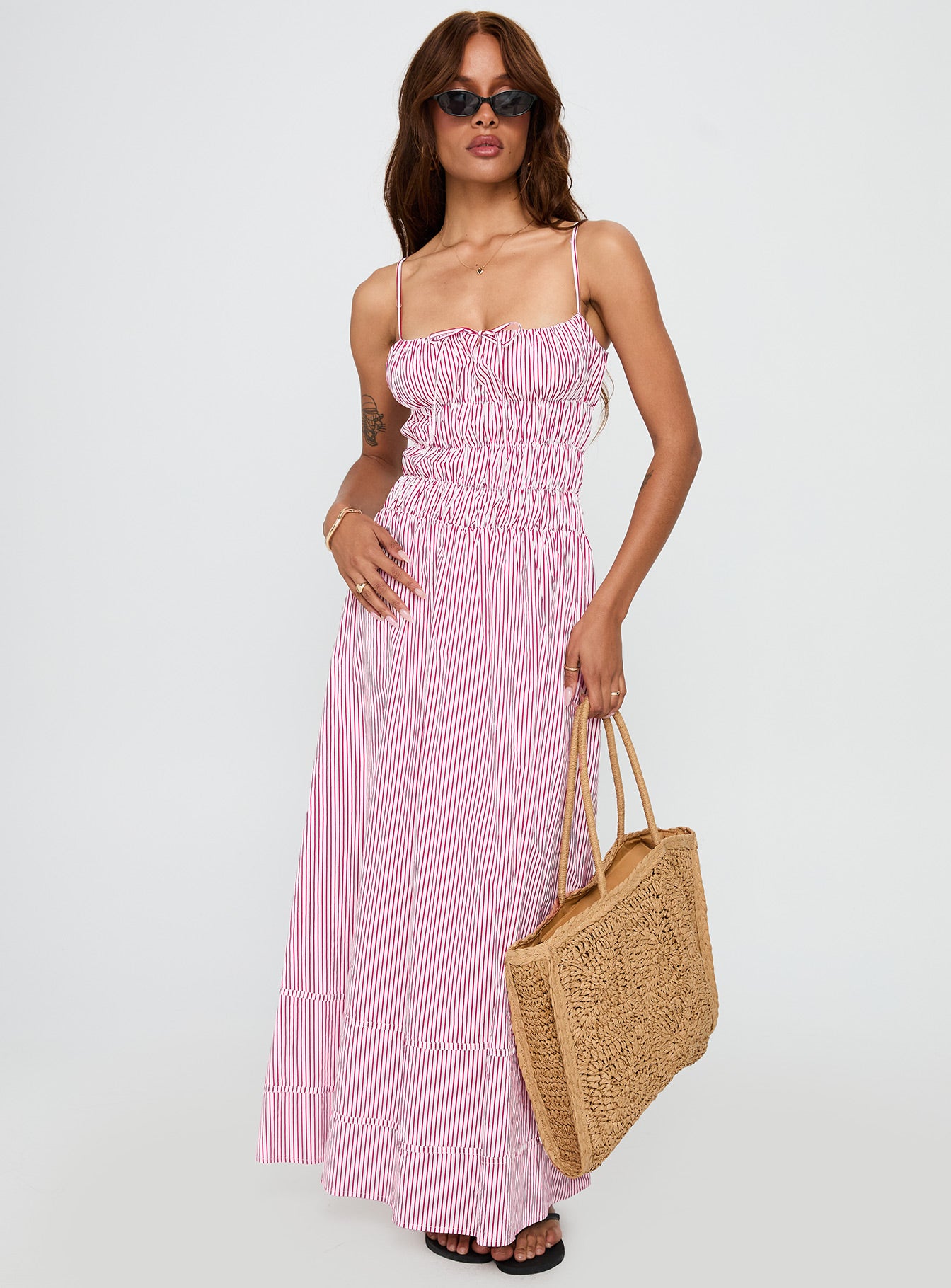 Loralei Shirred Maxi Dress Red Stripe、mySite、solidvoid