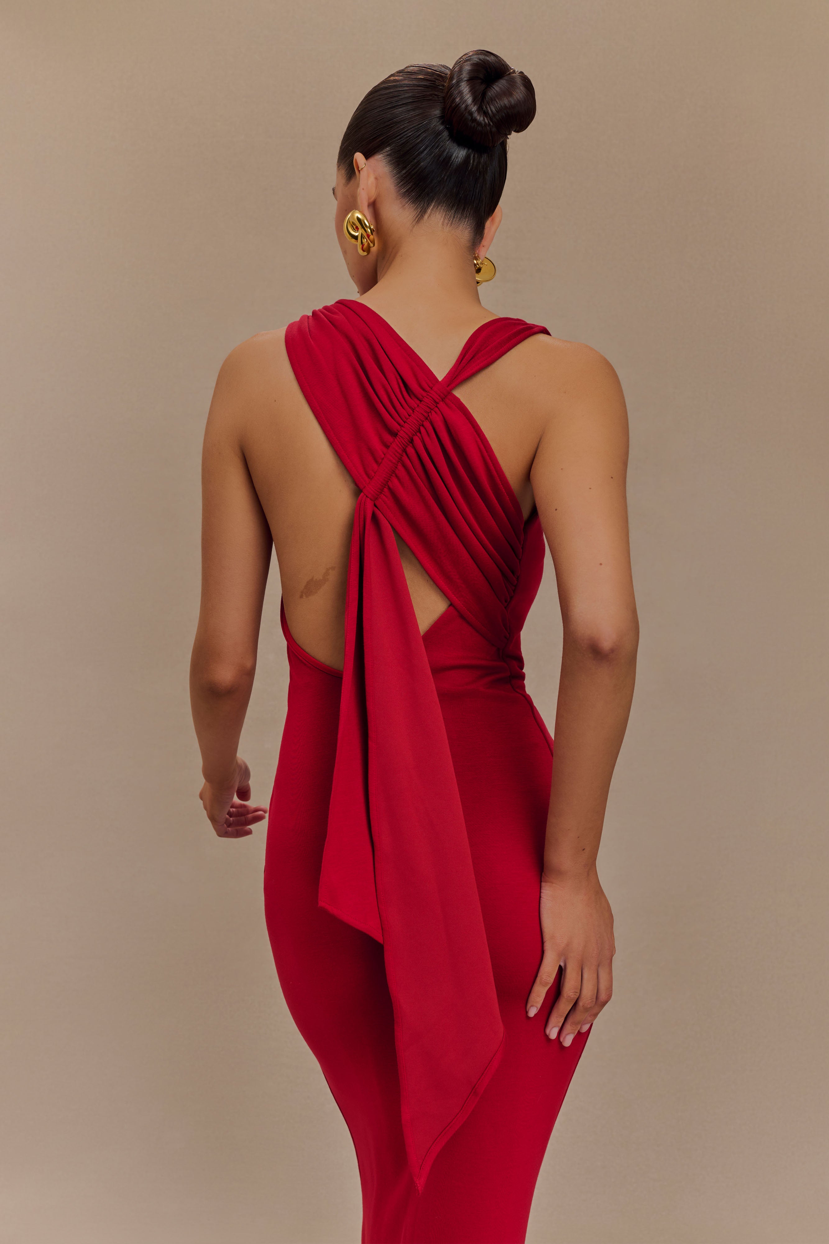 Catelyn Asymmetrical Scuba Jersey Midi Dress - Ruby、mySite、solidvoid