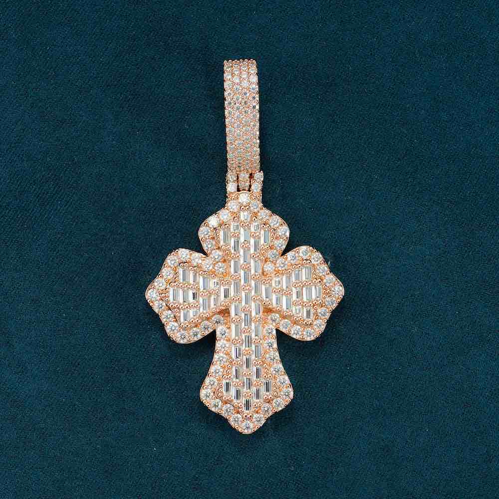 Moissanite Baguette Cross Pendant 14K Gold、mySite、hinf8tx79