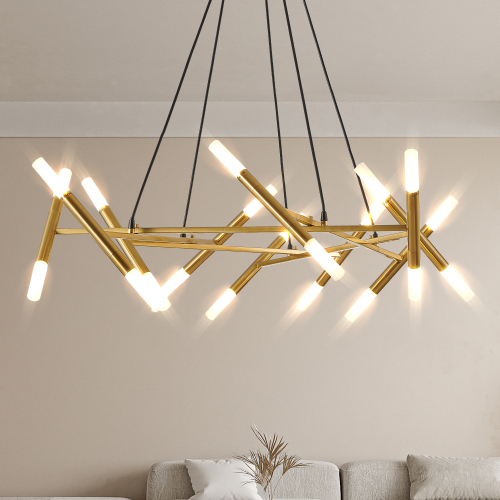 41" White & Golden Modern Chandelier Light Fixture, Branch Design with Frosted Tubes, Black Cords, Adjustable Height Pendant Light for Dining Room, Living Room, or Kitchen Island (Bulb Not Included)、、eastwooduniform