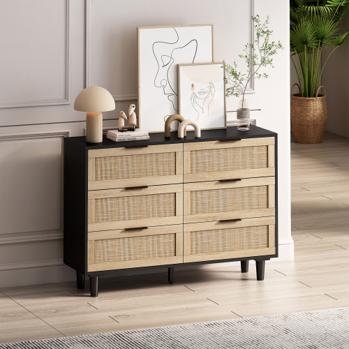 51.18"6-Drawers Rattan Storage Cabinet Rattan Drawer,for Bedroom,Living Room,Natural (Same SKU:W757P198980)、、casual