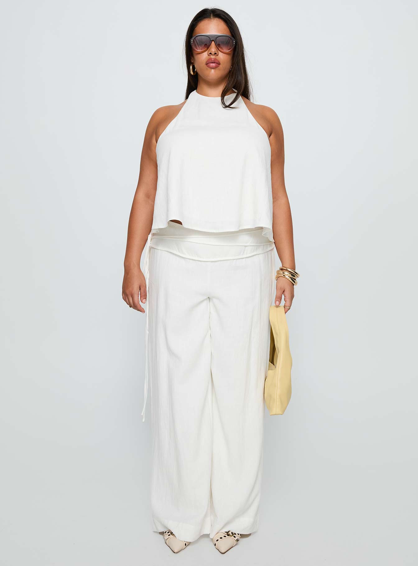 Aquaria Halter Linen Blend Top White Curve、mySite、solidvoid