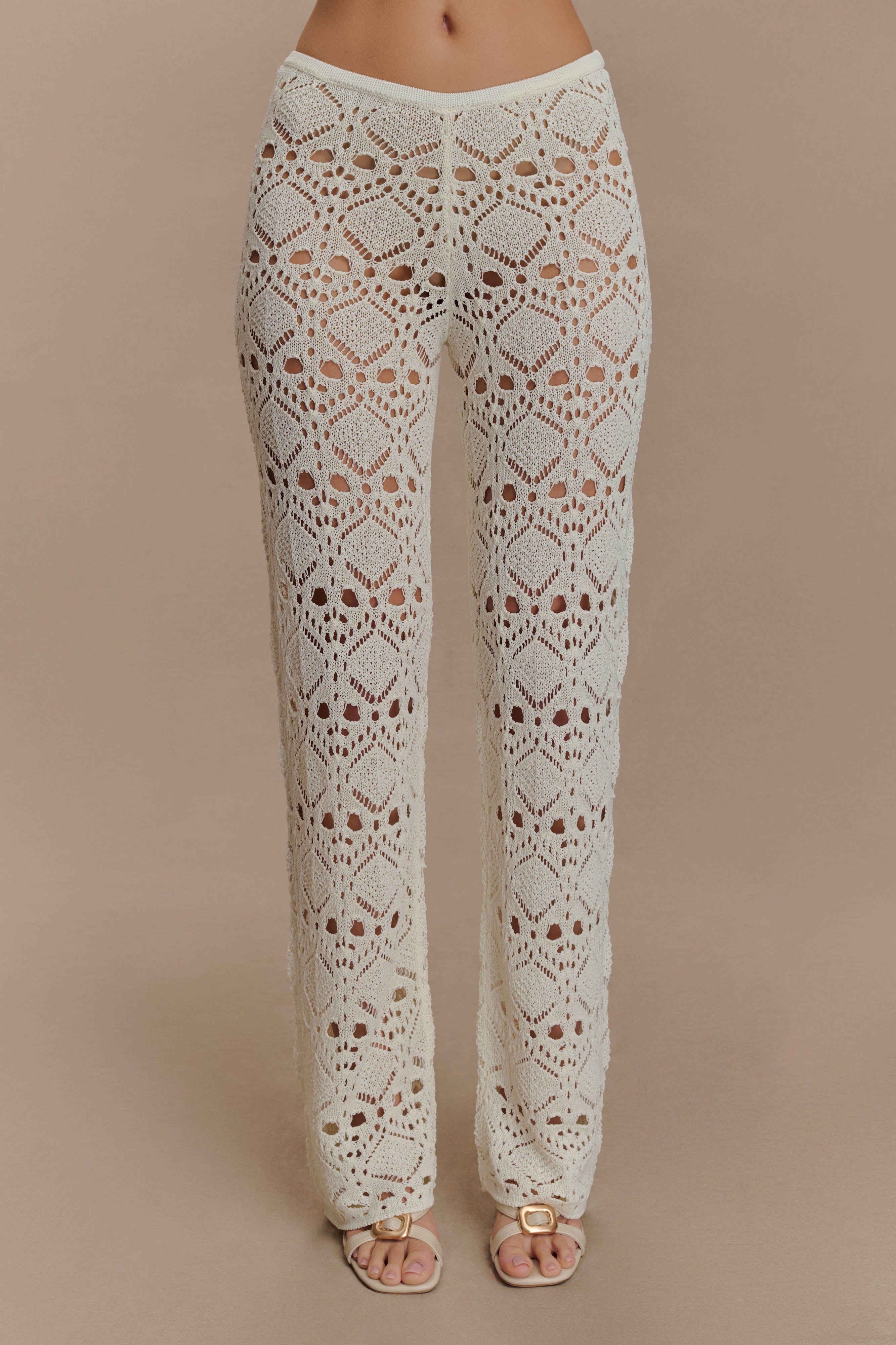 Trena Crochet Knit Pants - Ivory、mySite、solidvoid