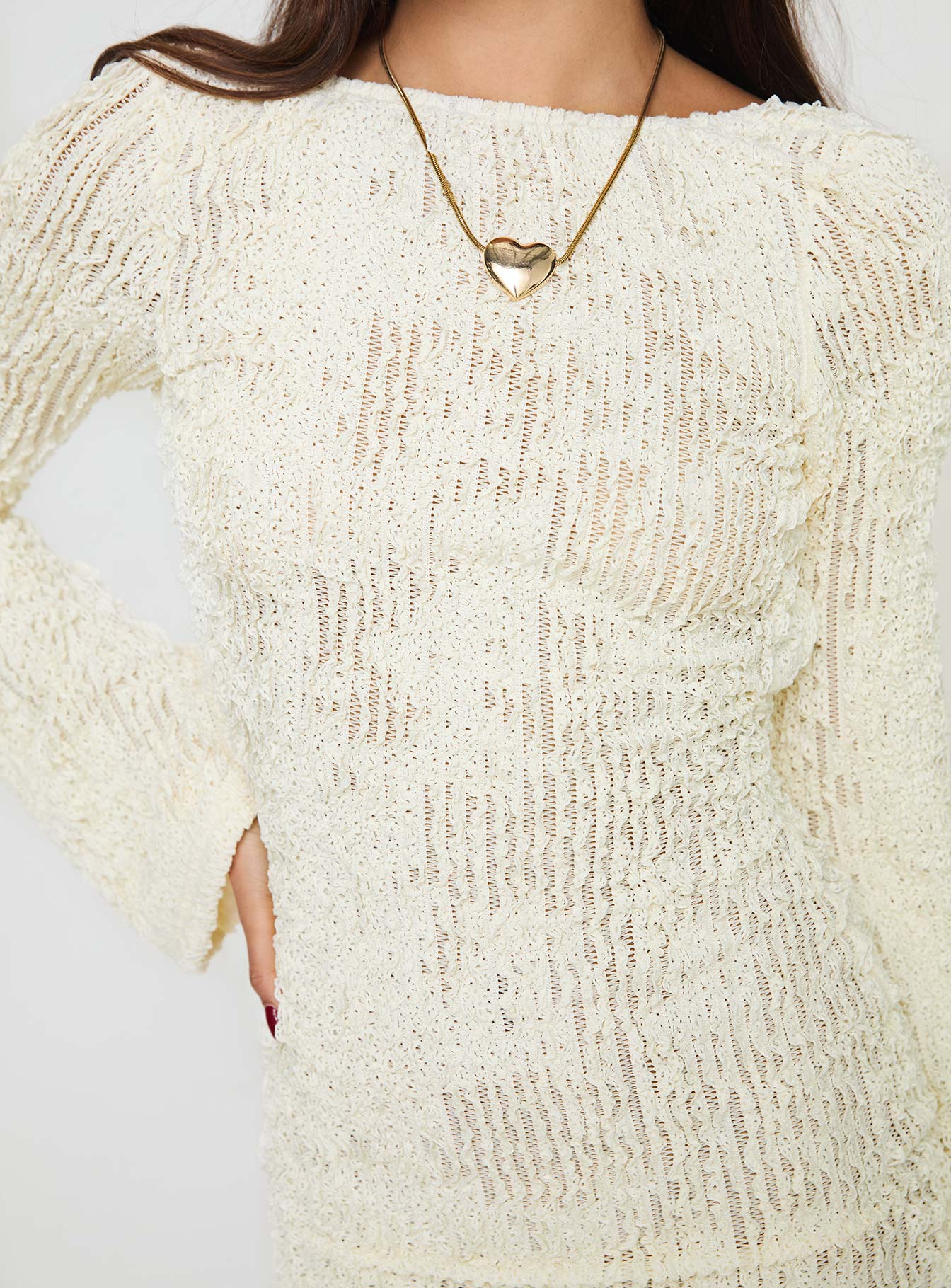 Coolibah Long Sleeve Mini Dress Cream、mySite、solidvoid