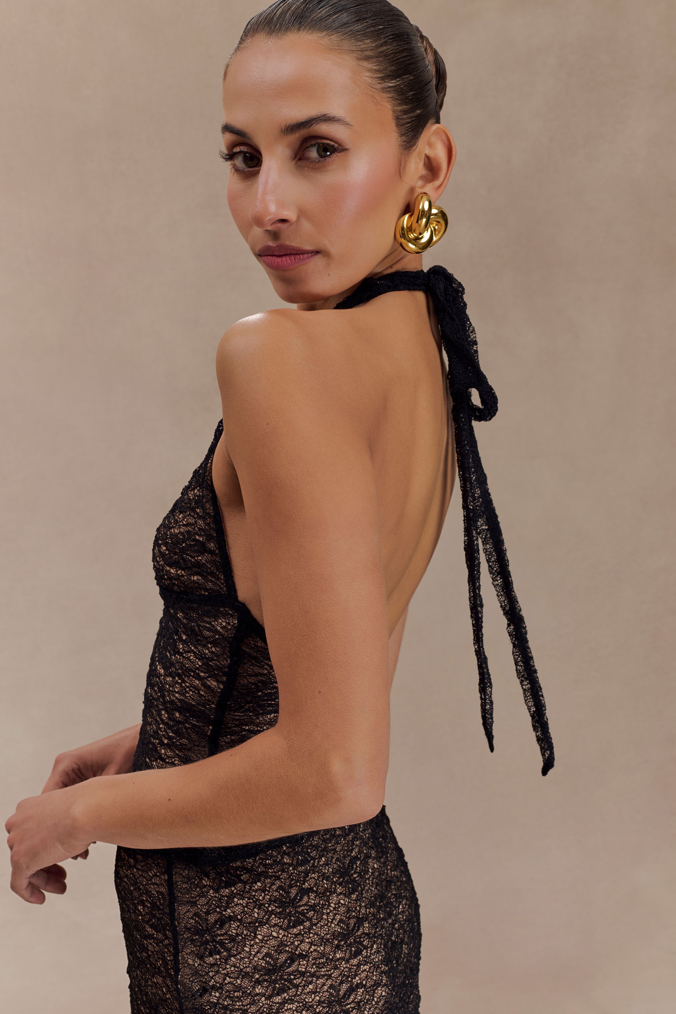 Asher Sheer Lace Halter Top - Black、mySite、solidvoid