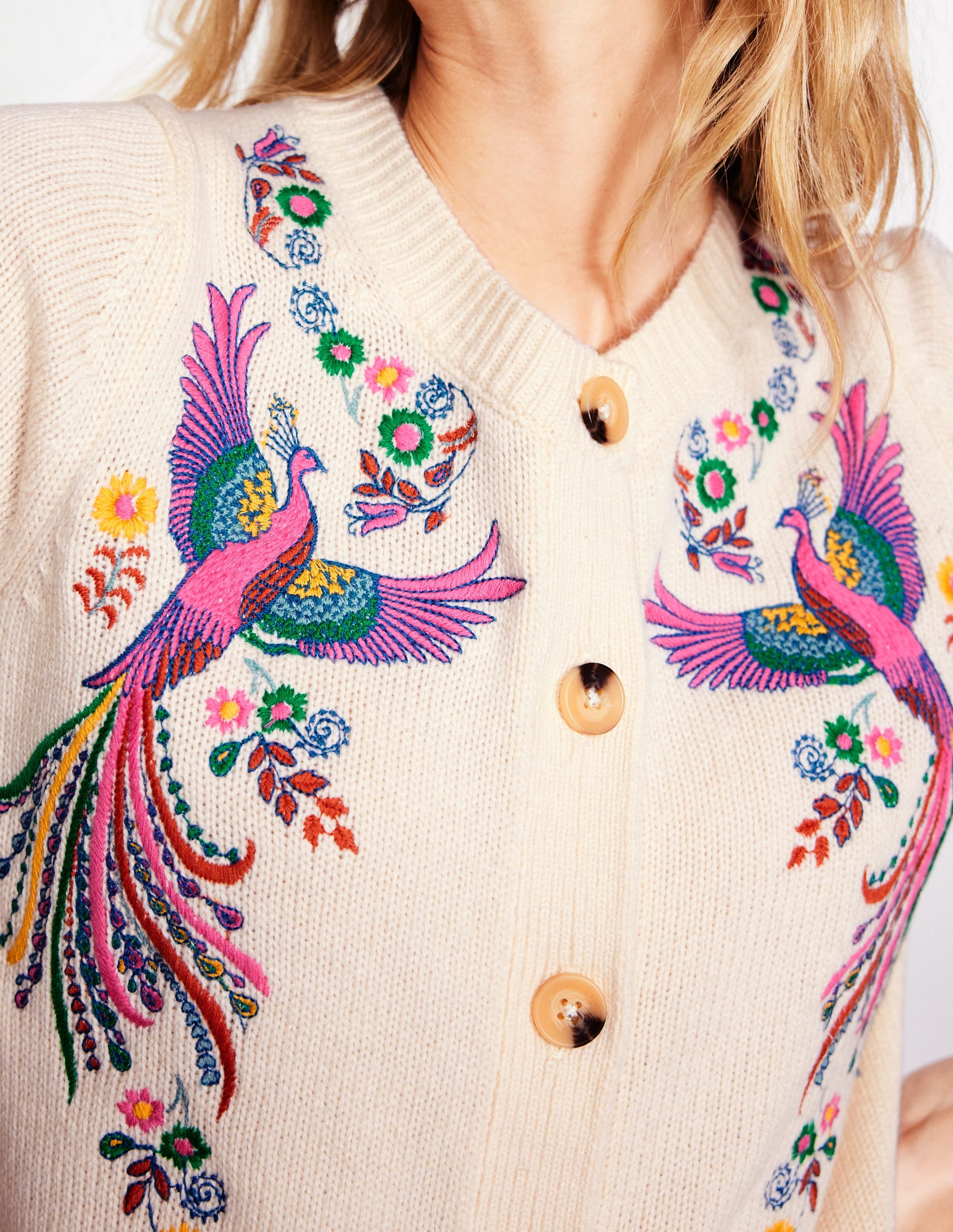  Embroidered Crew Neck Cardigan-Warm Ivory, Peacock、mySite、ashleygrahame
