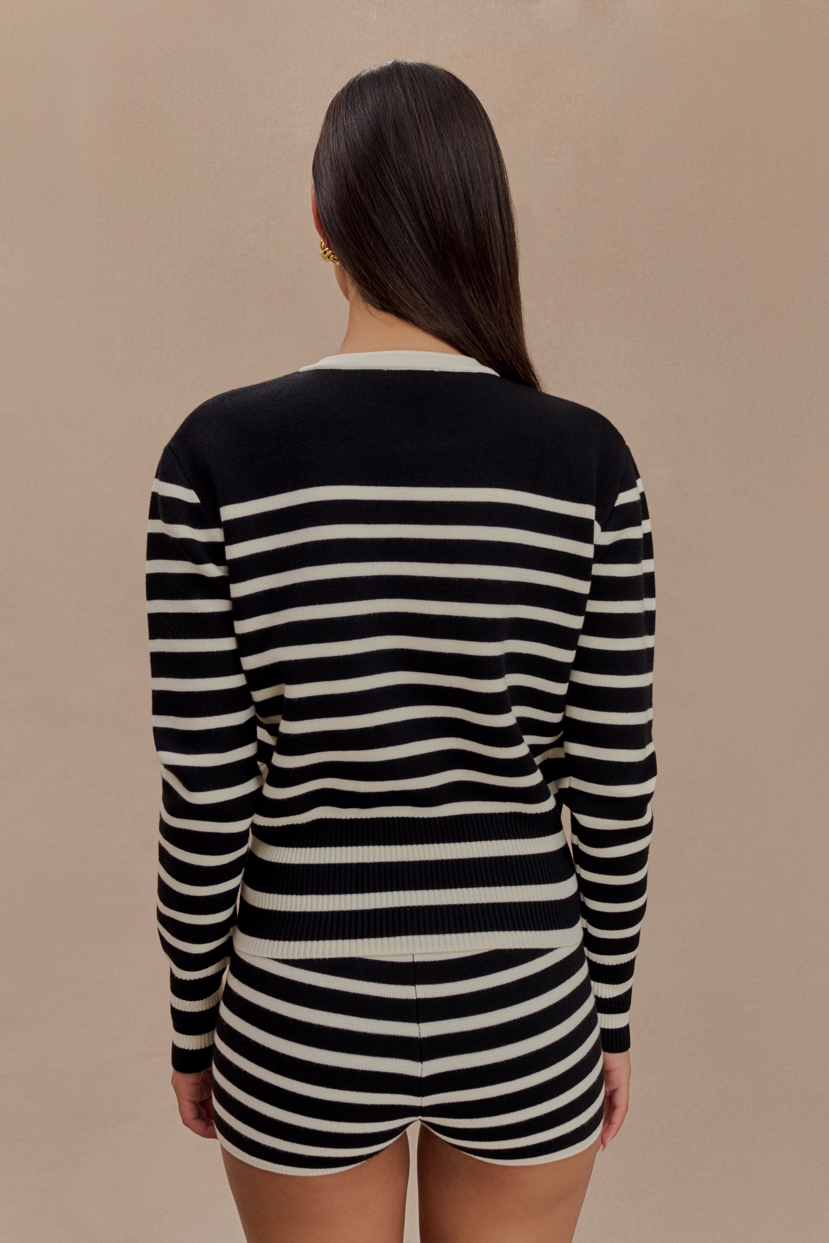 Talia Stripe Knit Cardigan - Black/White、mySite、solidvoid