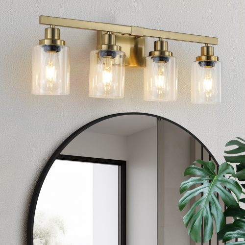 24" Modern 4-Light Bathroom Vanity Light Fixture - Brushed Nickel Finish with Clear Glass Shades, Perfect for Bathroom, Vanity, and Dressing Area Lighting (No Bulbs)、、eastwooduniform