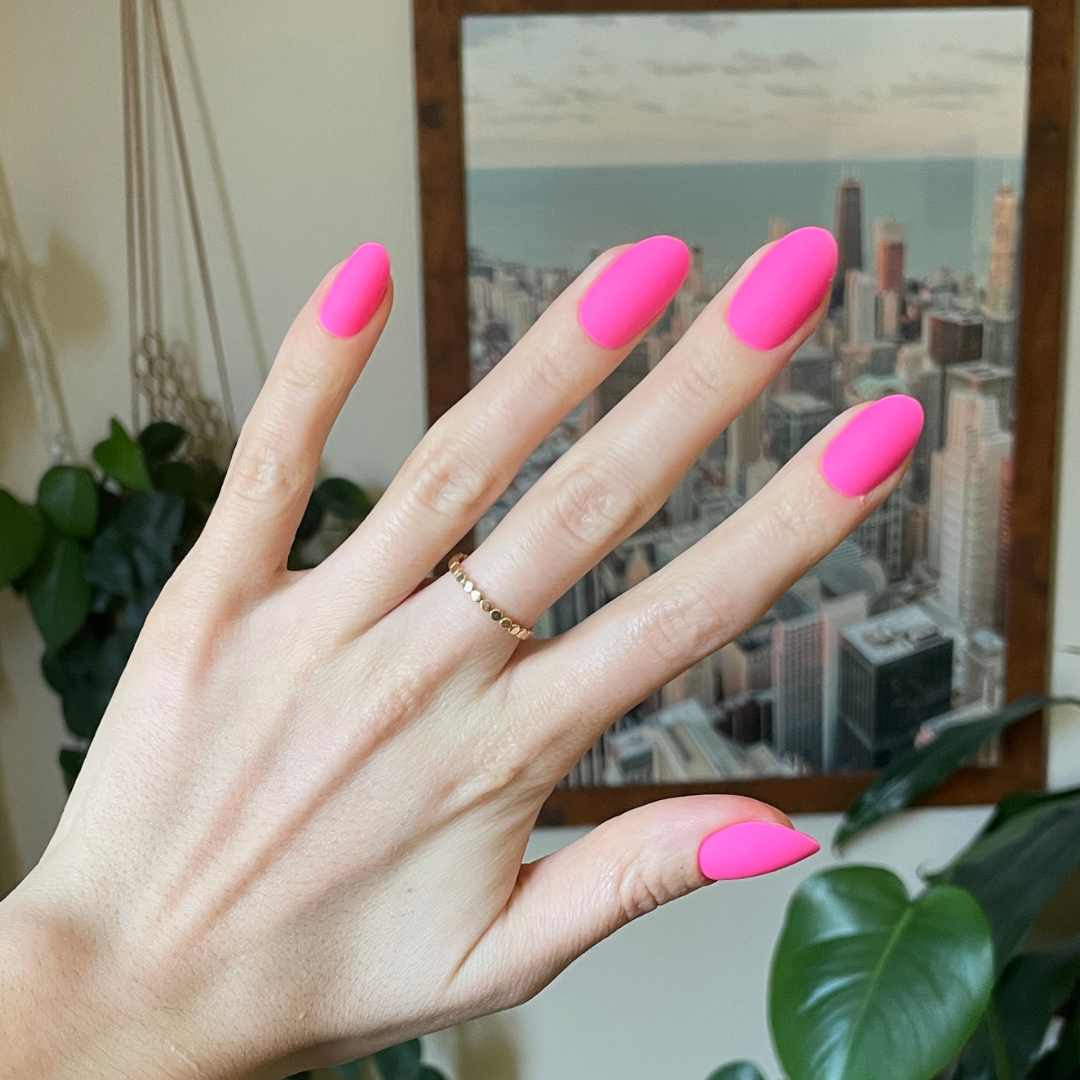 Matte Neon Flamingo - Press-On | Medium | Oval、mySite、solidvoid