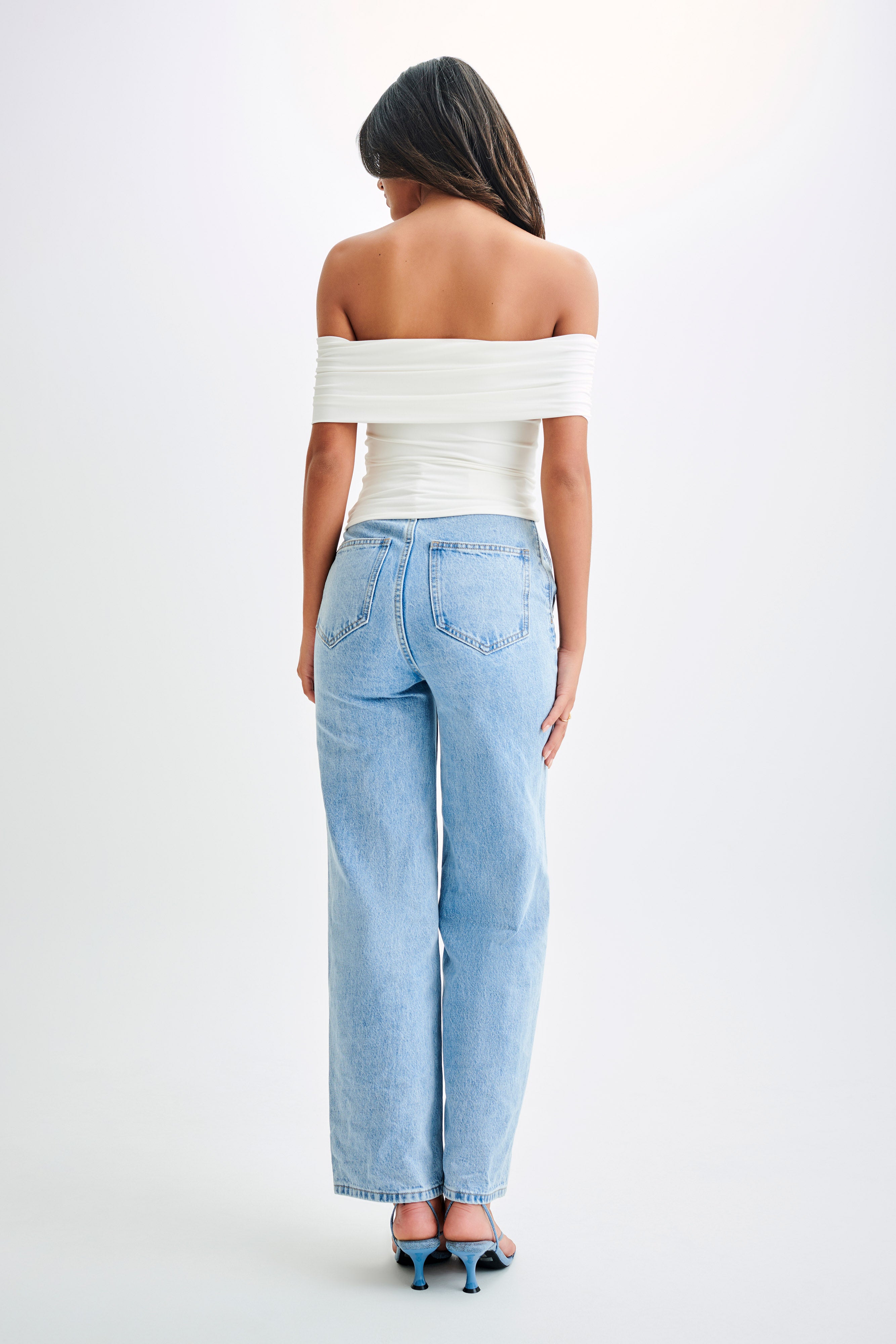 Meena Recycled Nylon Off Shoulder Top - White、mySite、solidvoid