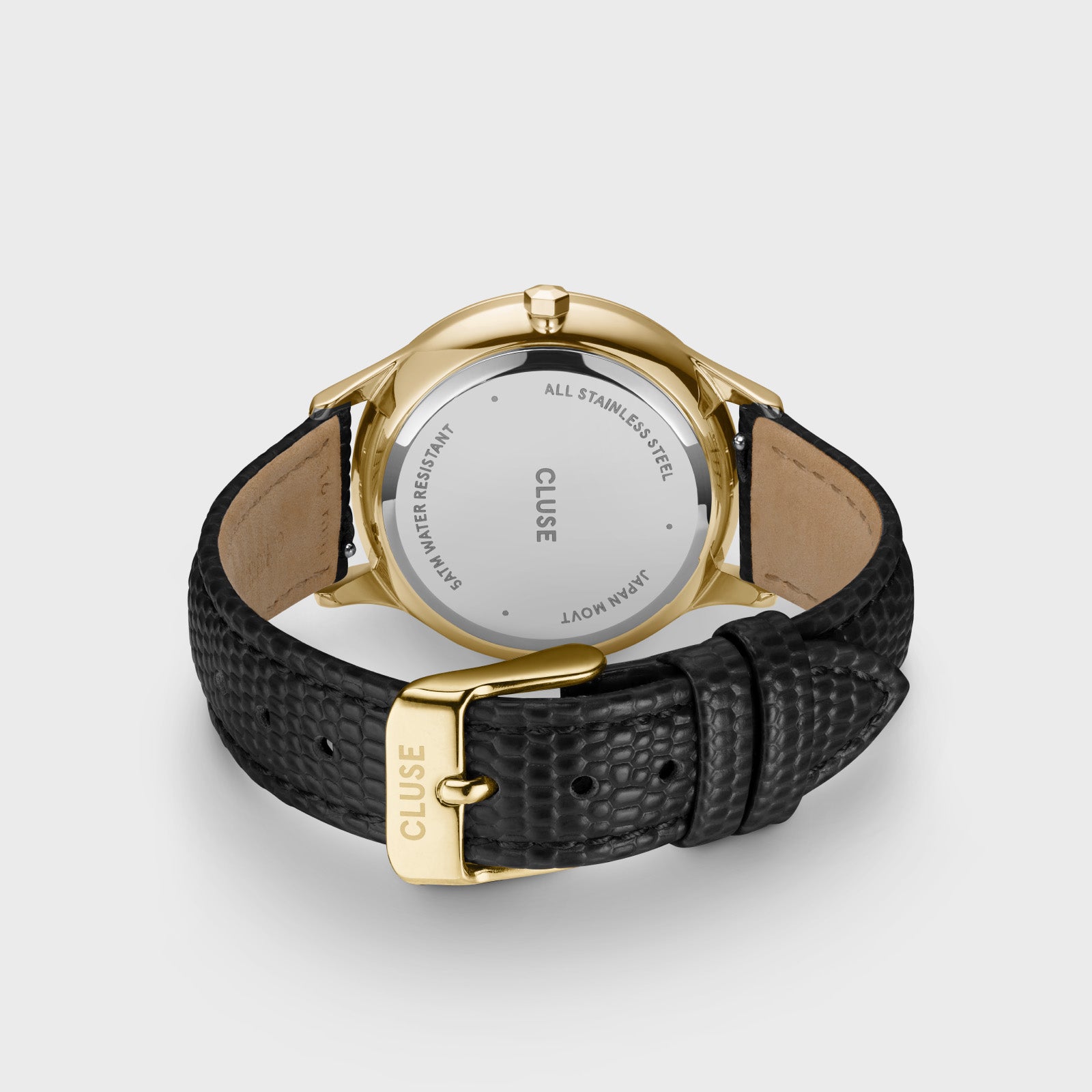  Minuit Multifunction Watch Leather, Black Lizard, Gold Colour