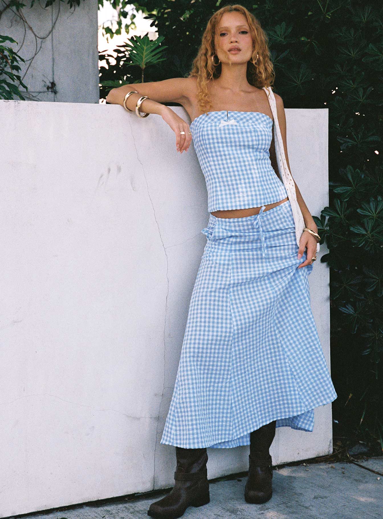 Carmino Maxi Skirt Blue Check、mySite、solidvoid