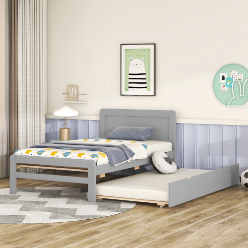 Modern Design Twin Size Platform Bed Frame with 2 Drawers for Grey Color、、xpatfood