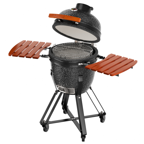 18" W Kamado Portable Charcoal Grill with Side Shelves and Cover, Black、、eastwooduniform