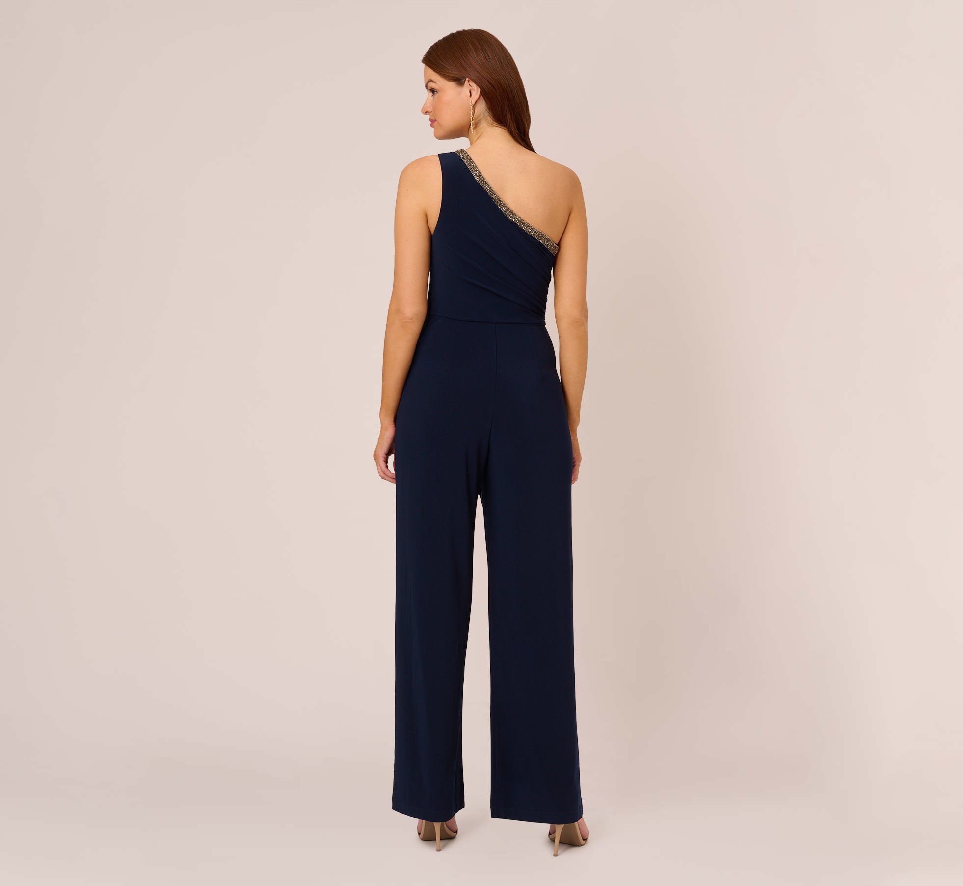 Beaded One-Shoulder Matte Jersey Jumpsuit In Midnight、mySite、solidvoid