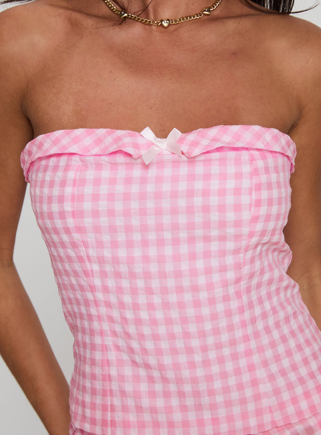Carmino Strapless Top Pink Check、mySite、solidvoid