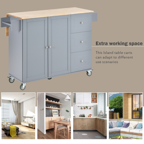 Rolling Mobile Kitchen Island with Solid Wood Top and Locking Wheels,52.7 Inch Width,Storage Cabinet and Drop Leaf Breakfast Bar,Spice Rack, Towel Rack & Drawer (Black)、、casual