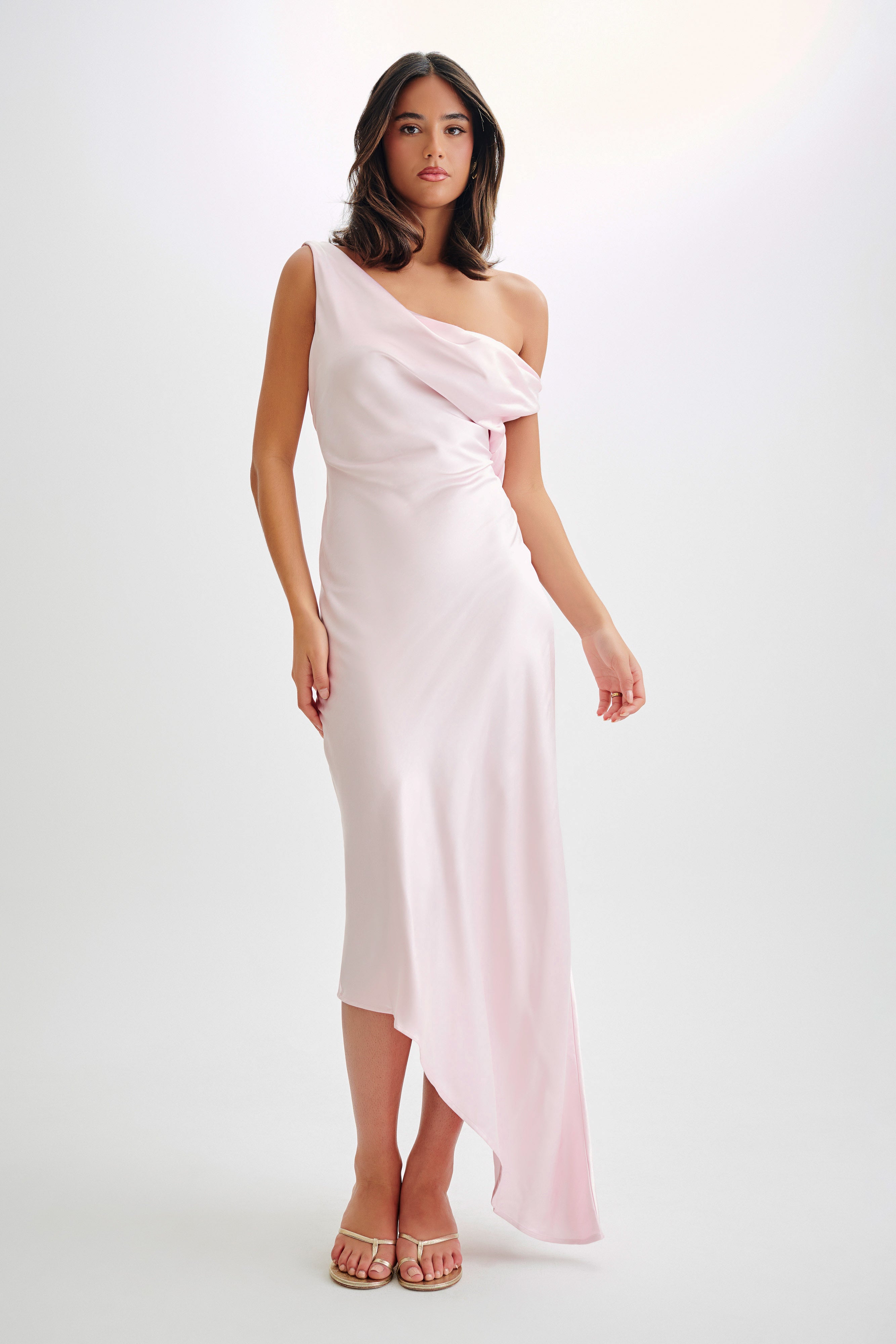 Yvette Slip Maxi Dress With Asymmetrical Hem - Pale Pink、mySite、solidvoid