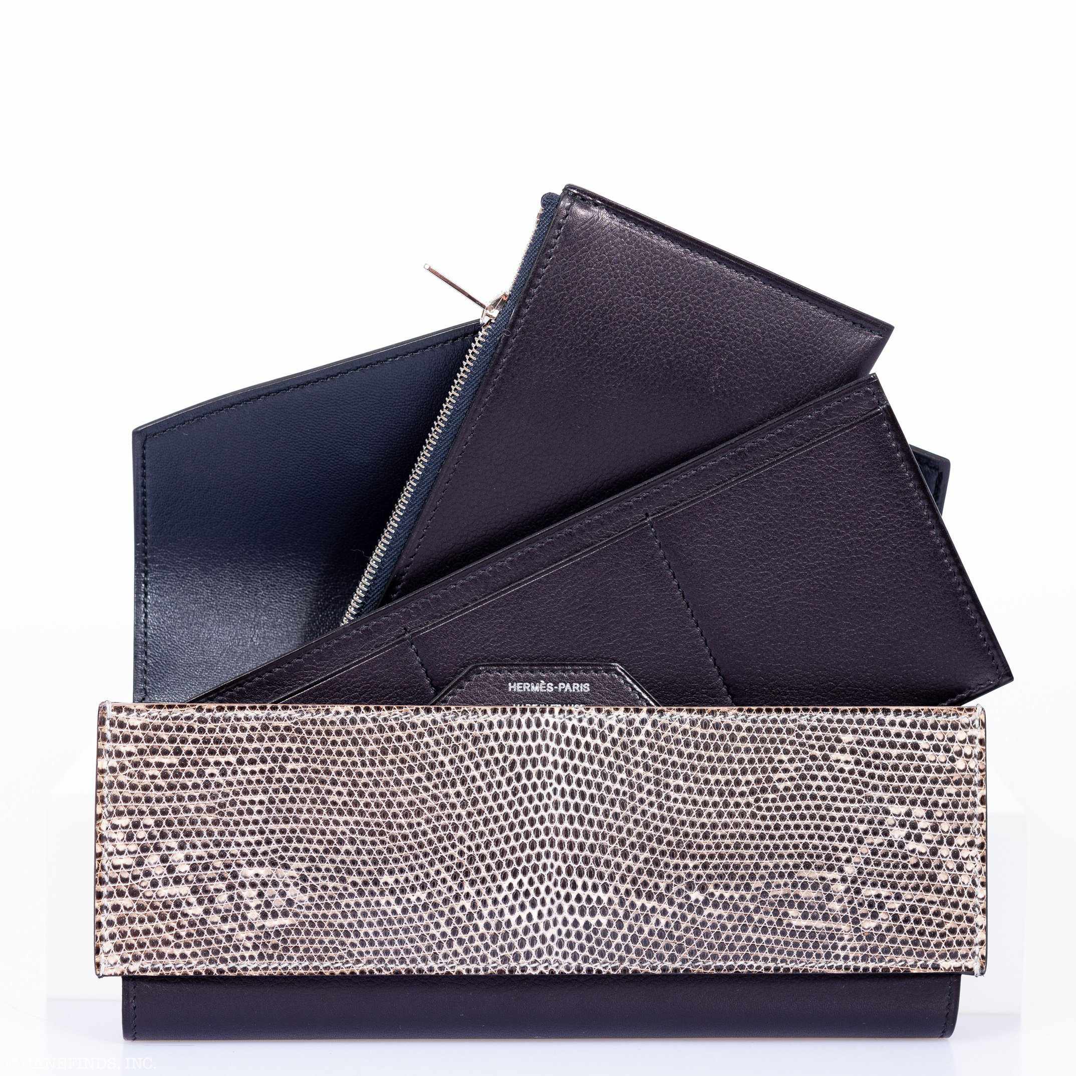 Hermès Bleu Indigo Evergrain & Lez Lisse Lizard Portefeuille Passant Long、mySite、garminoutage.com