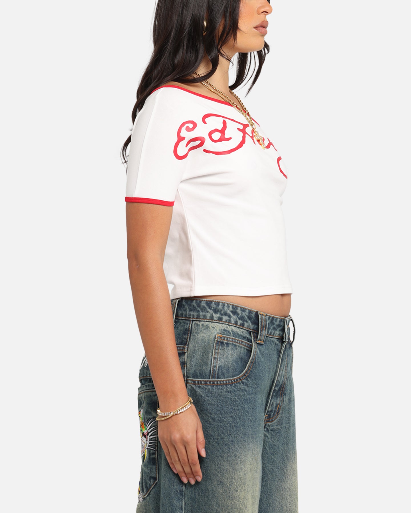 Ed Hardy Women's Aline Baby T-Shirt Off White/Red、mySite、zt4zffjzw