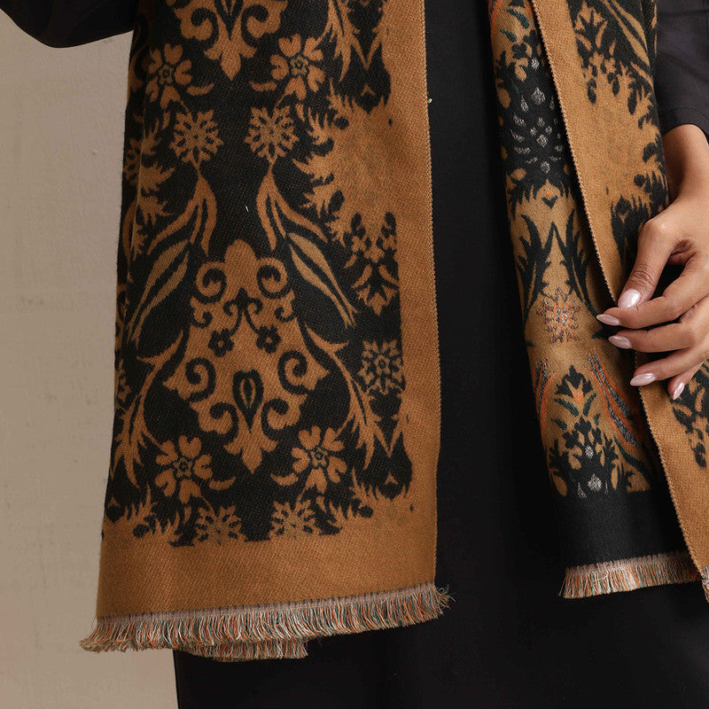 Woolen Reversible Stole | Floral Print | Brown、mySite、camillekostekn