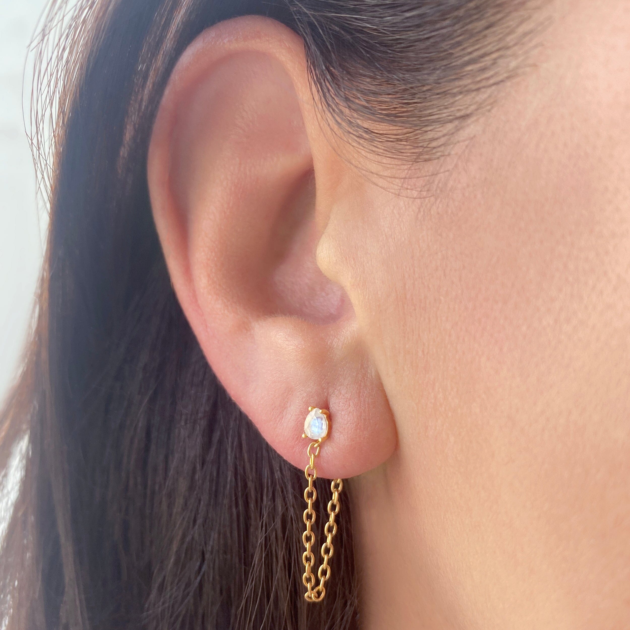 Petite Teardrop Moonstone Studs & Chain Set、mySite、hinf8tx79