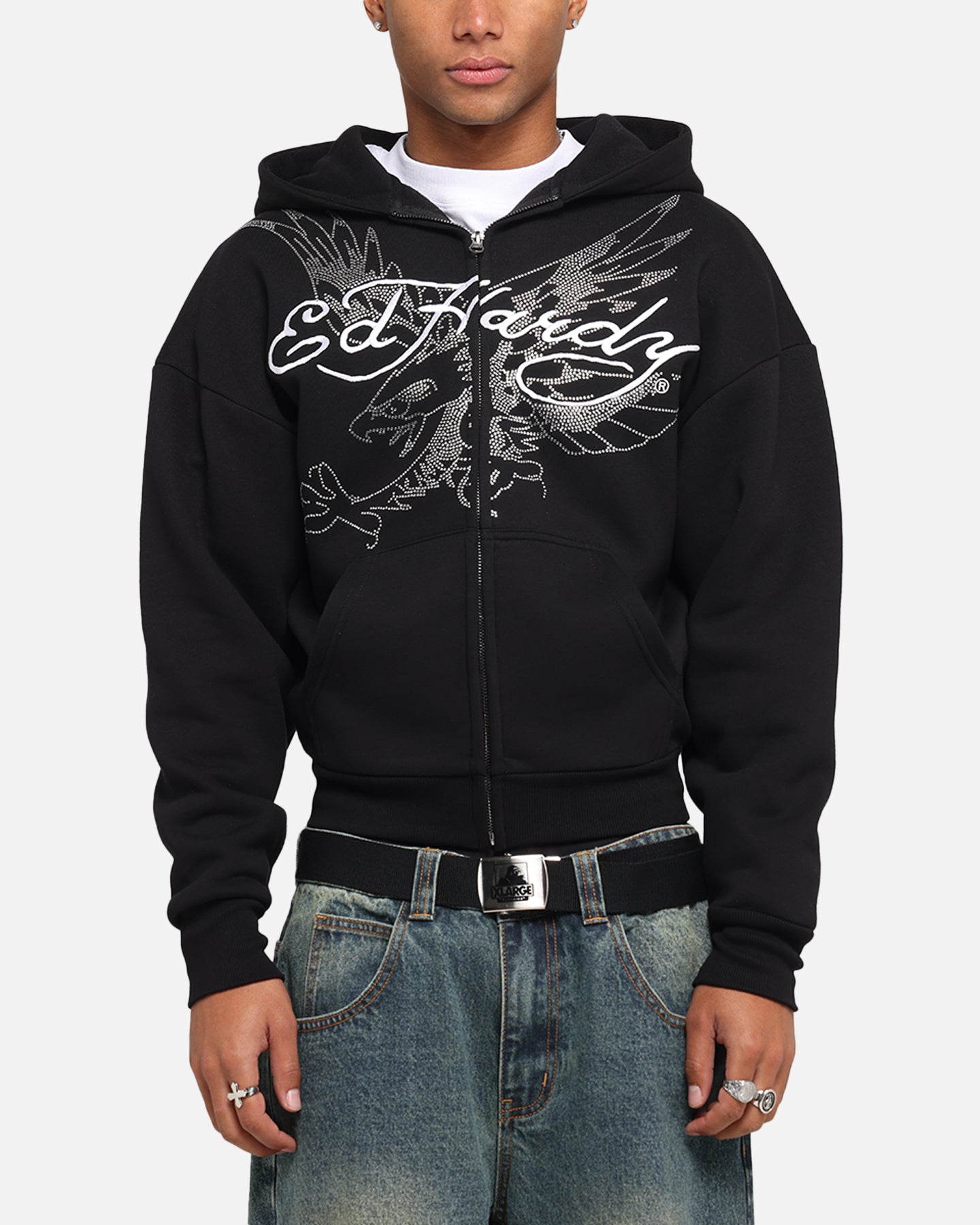 Ed Hardy Eagle Rhinestone Zip Hoodie Black、mySite、zt4zffjzw