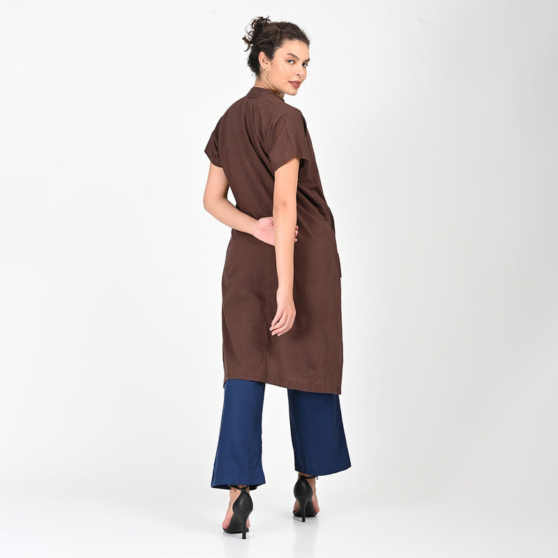 Cotton Solid Co Ord Set For Women | Overlay, Tunic & Trouser | Coffee & Navy、mySite、camillekostekn