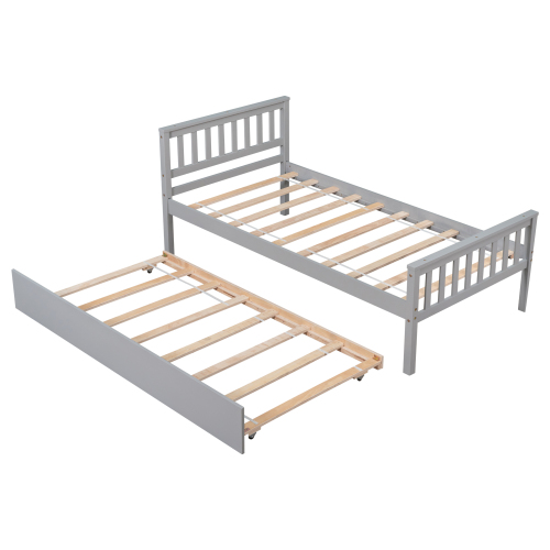 Twin Bed with Trundle, Platform Bed Frame with Headboard and Footboard, for Bedroom Small Living Space,No Box Spring Needed,White(New SKU:W504P148532)、、casual