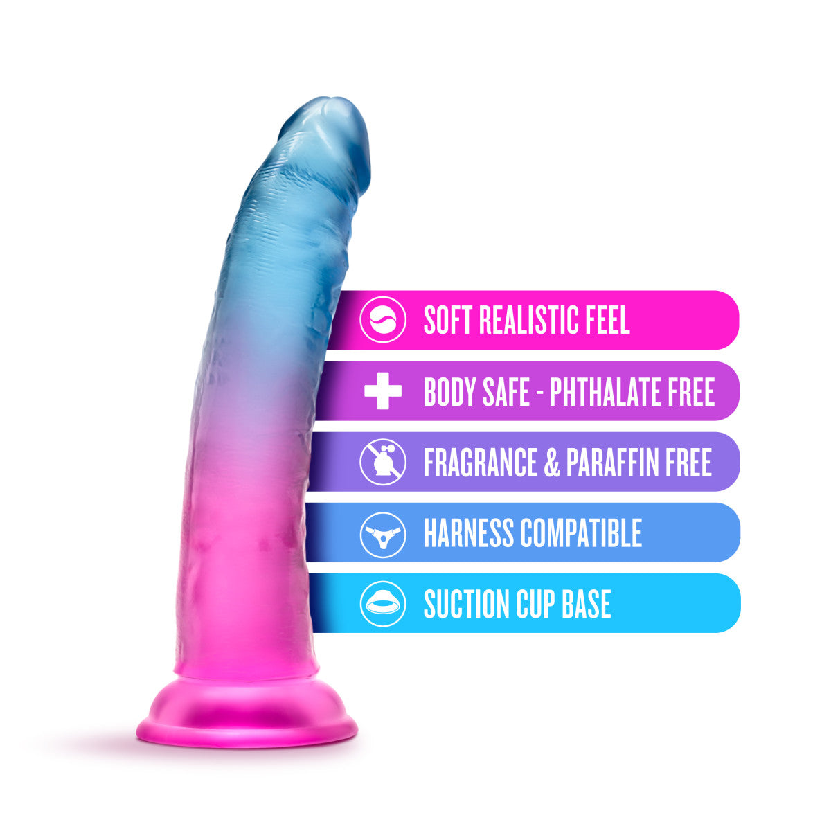 B Yours By Blush® | Beautiful Sky Realistic Sunset 7.5-Inch Long Dildo With Suction Cup Base、mySite、bottomscart