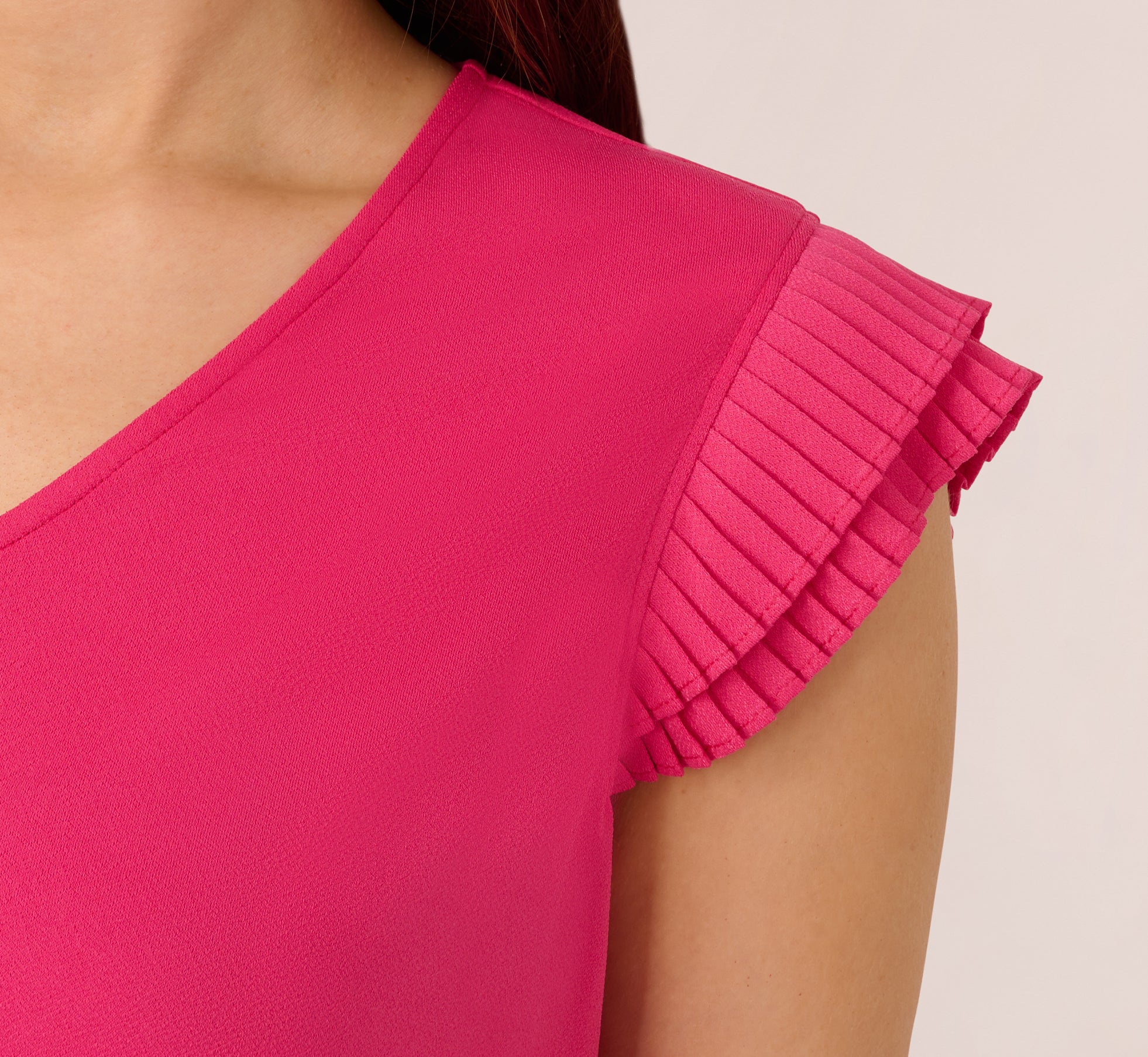 V-Neck Top With Pleated Flutter Sleeves In Fuchsia Fedora、mySite、solidvoid