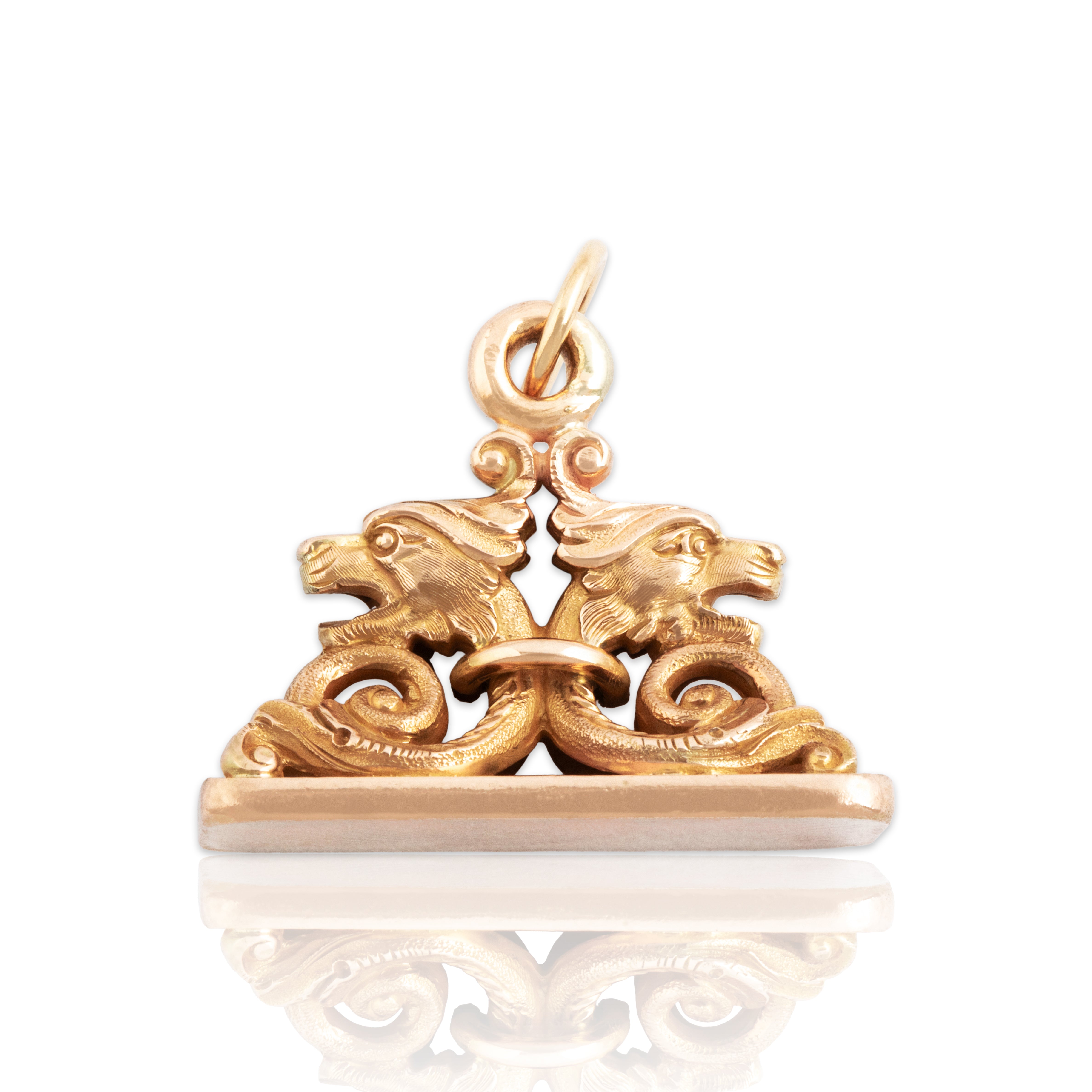 Antique Heavy 14k Yellow & Rosy Yellow Gold Fantastic Sea Monsters Fob Pendant、mySite、hinf8tx79
