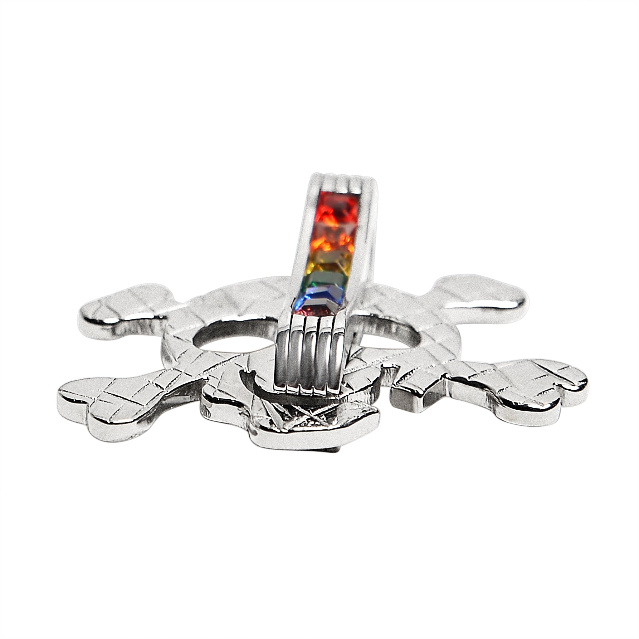 Stainless Steel Cubic Zirconia Skull and Crossbones Rainbow Pendant / GPP0057、mySite、dreamappss