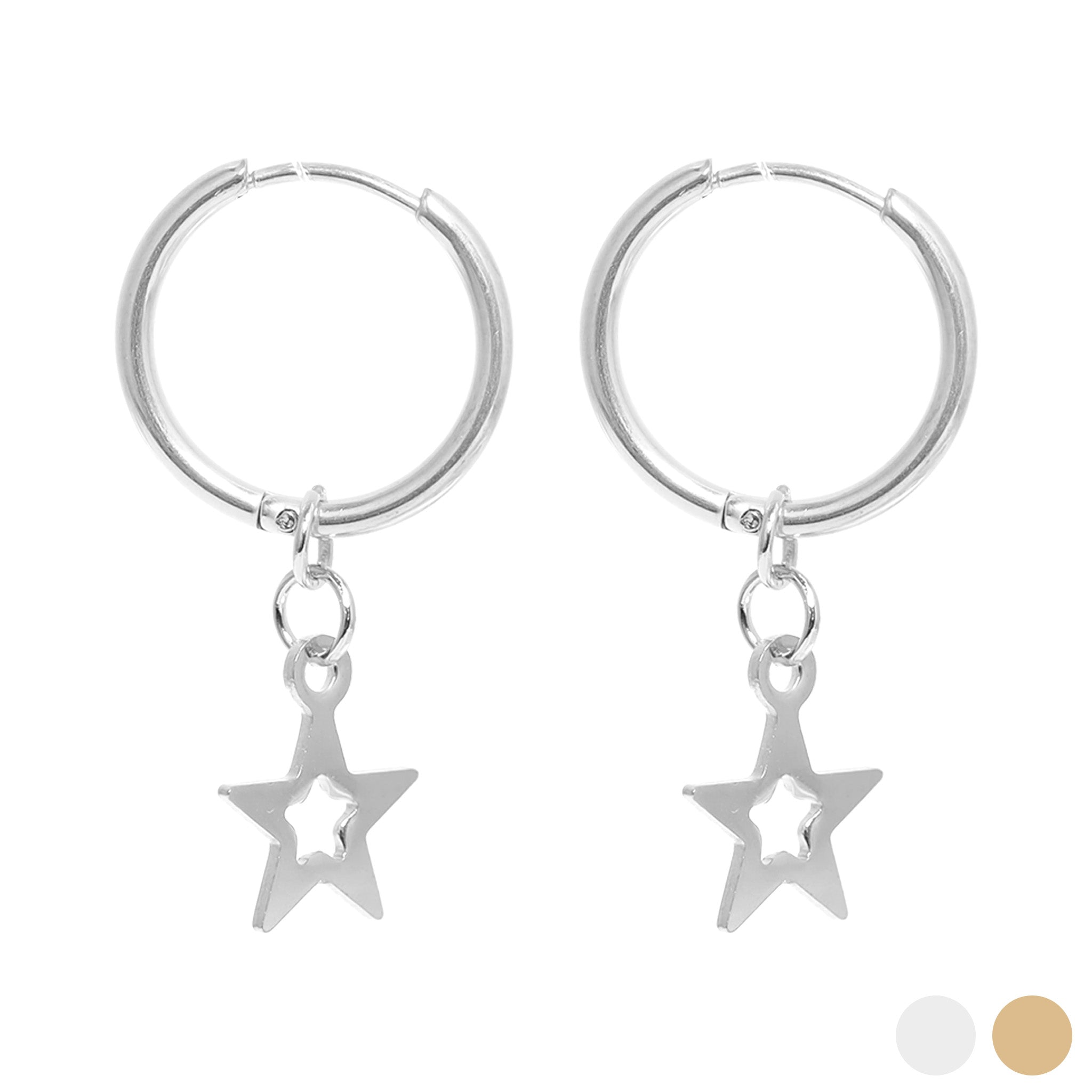 18K Gold PVD Stainless Steel Star Pendant Hoop Earrings / ERJ0037、mySite、dreamappss
