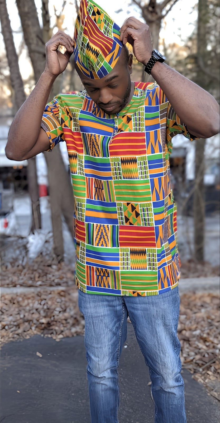 Dupsie's Mdifo Kente African Print Dashiki Shirt DP4075M、mySite、solidvoid