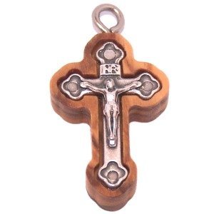  Olive wood Cross with Embedded pewter Cross - Eastern (2.7 cm - 1.1) - 6mm thick、mySite、elrpsem3k