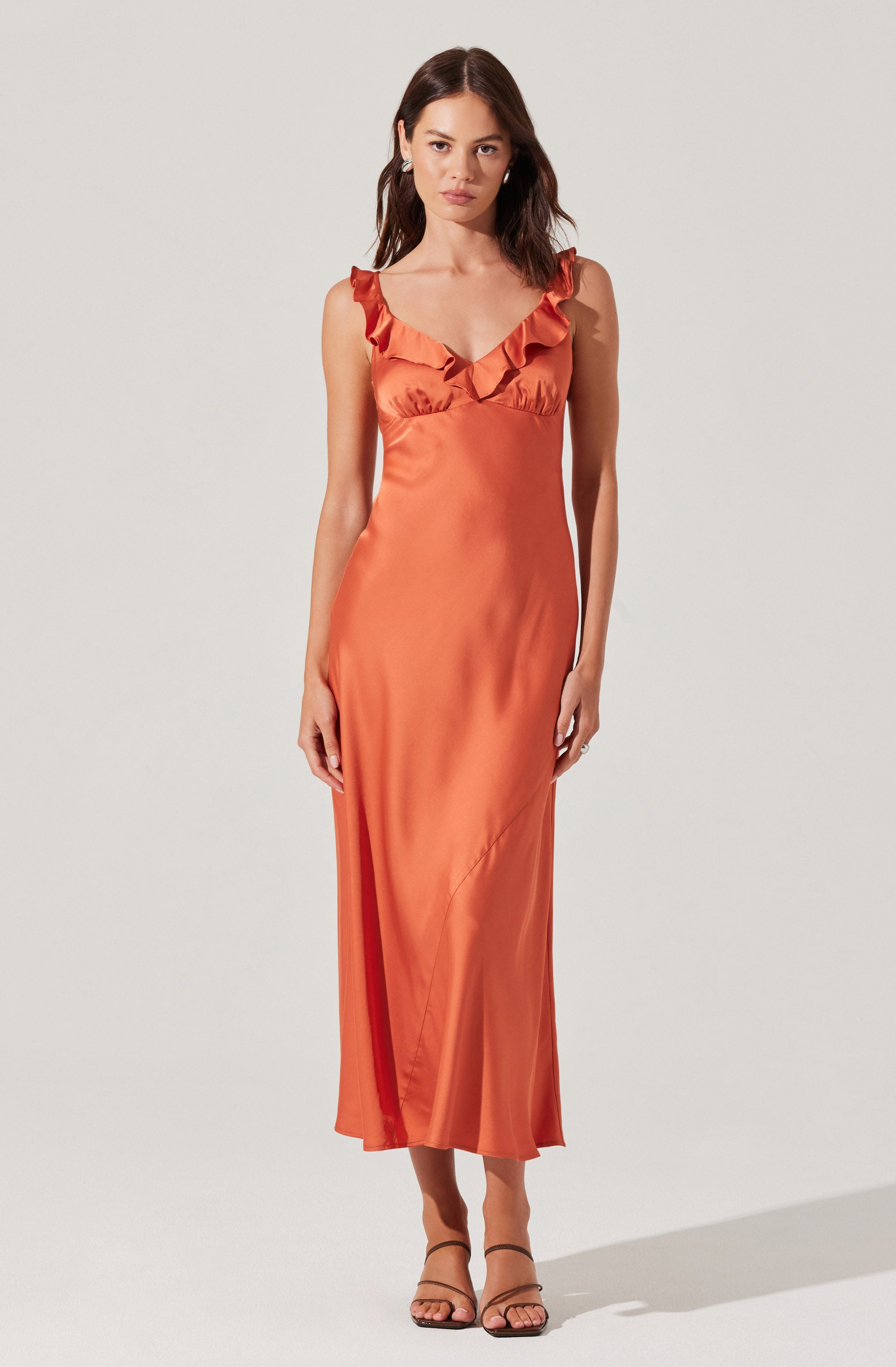 Zoie Satin Ruffle Midi Dress、mySite、solidvoid