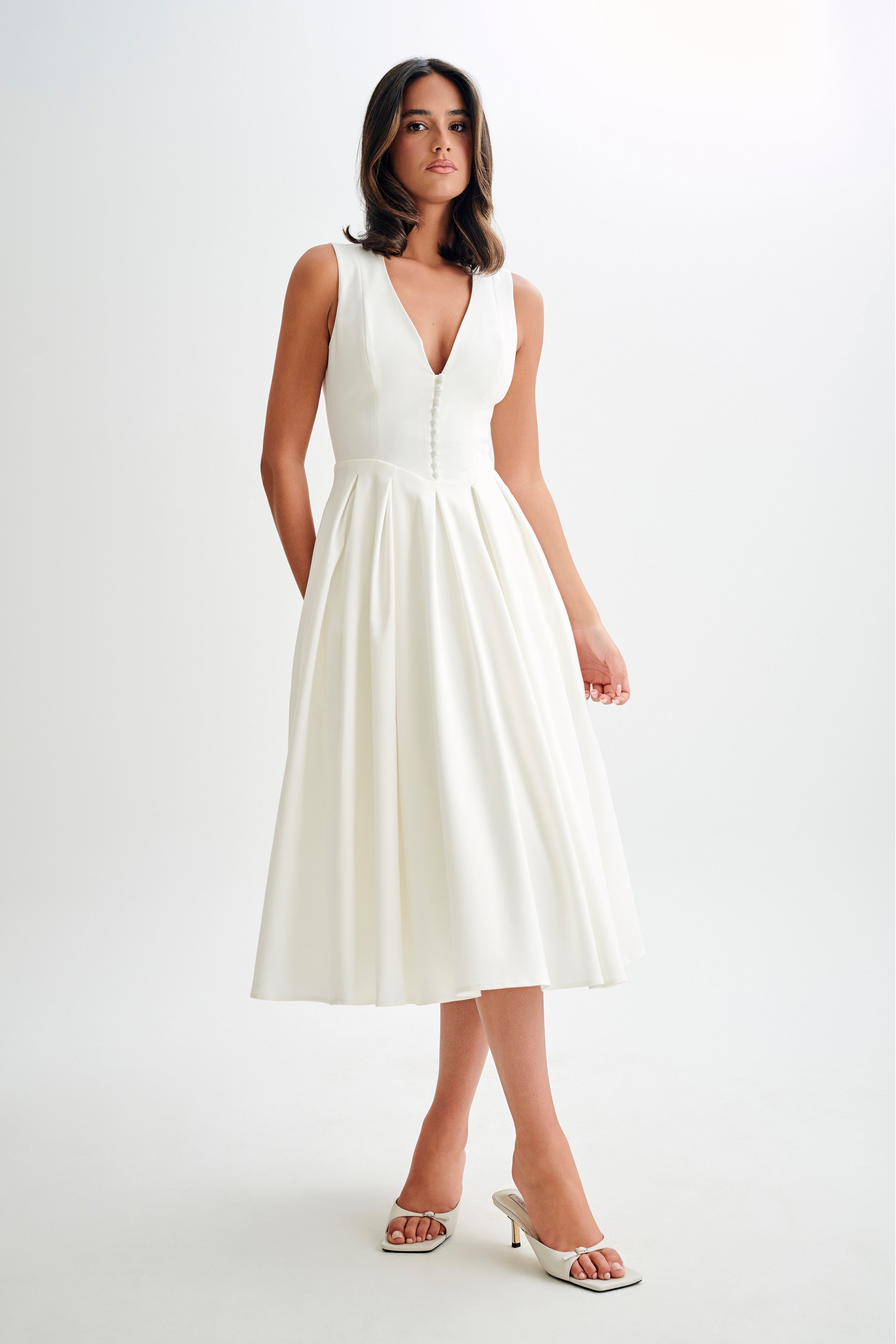 Keely Cotton Sleeveless Midi Dress - White、mySite、solidvoid