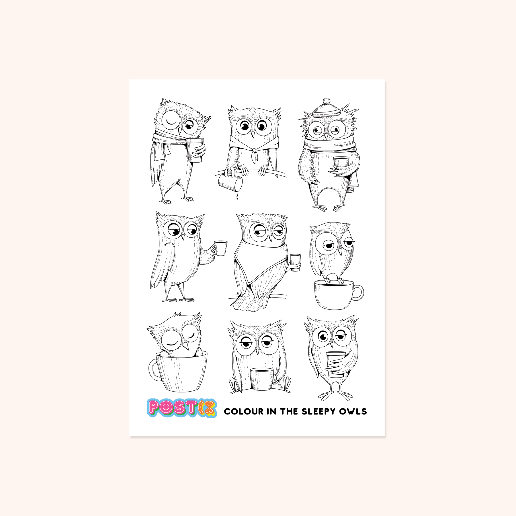  Sleepy Slumber Owls Coloring In Sticker Sheet、mySite、ghnorth