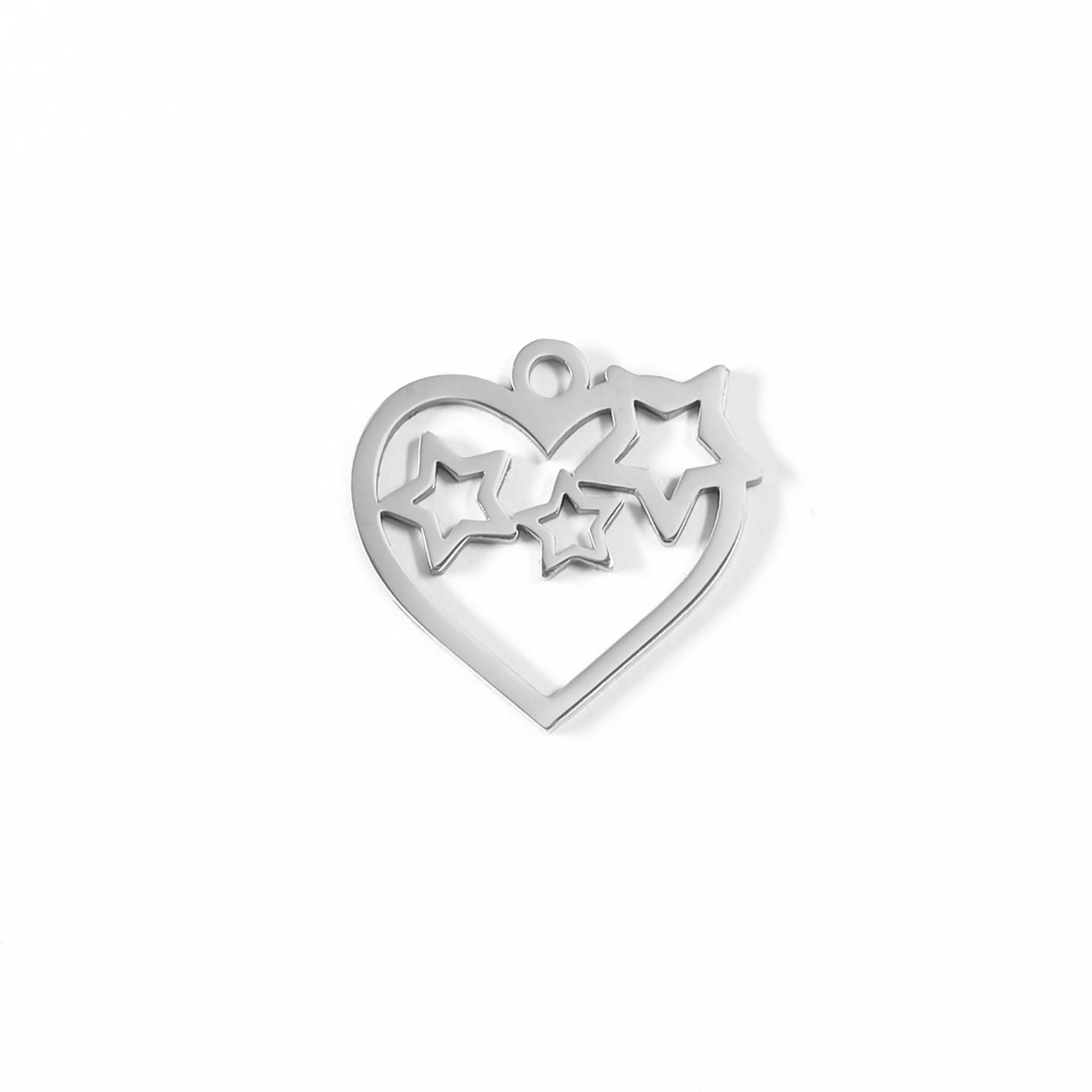 18K Gold PVD Stainless Steel Cutout Heart And Stars Charm / PDL0020、mySite、dreamappss