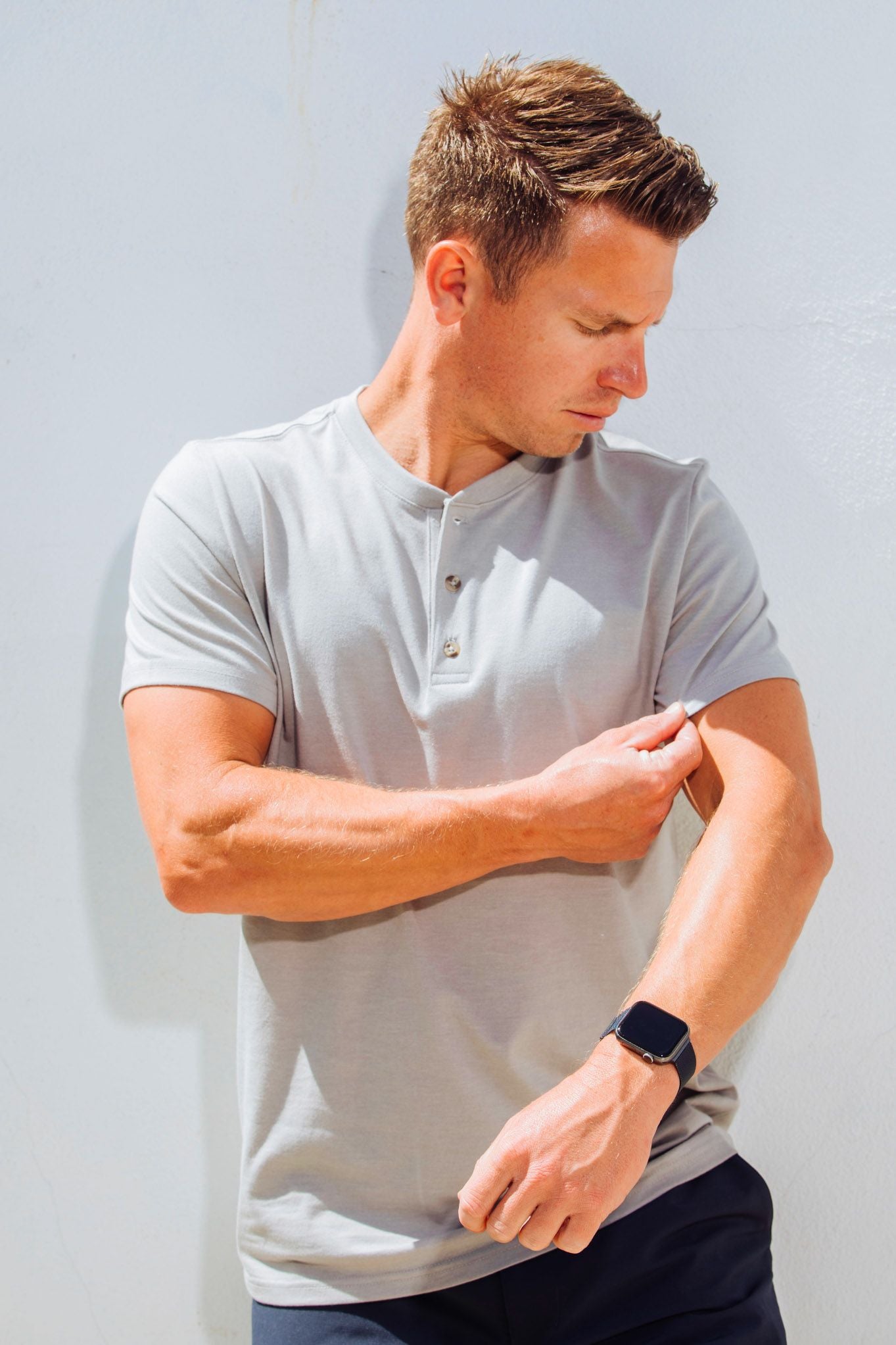  Vintage Grey Short Sleeve Henley、mySite、ghnorth