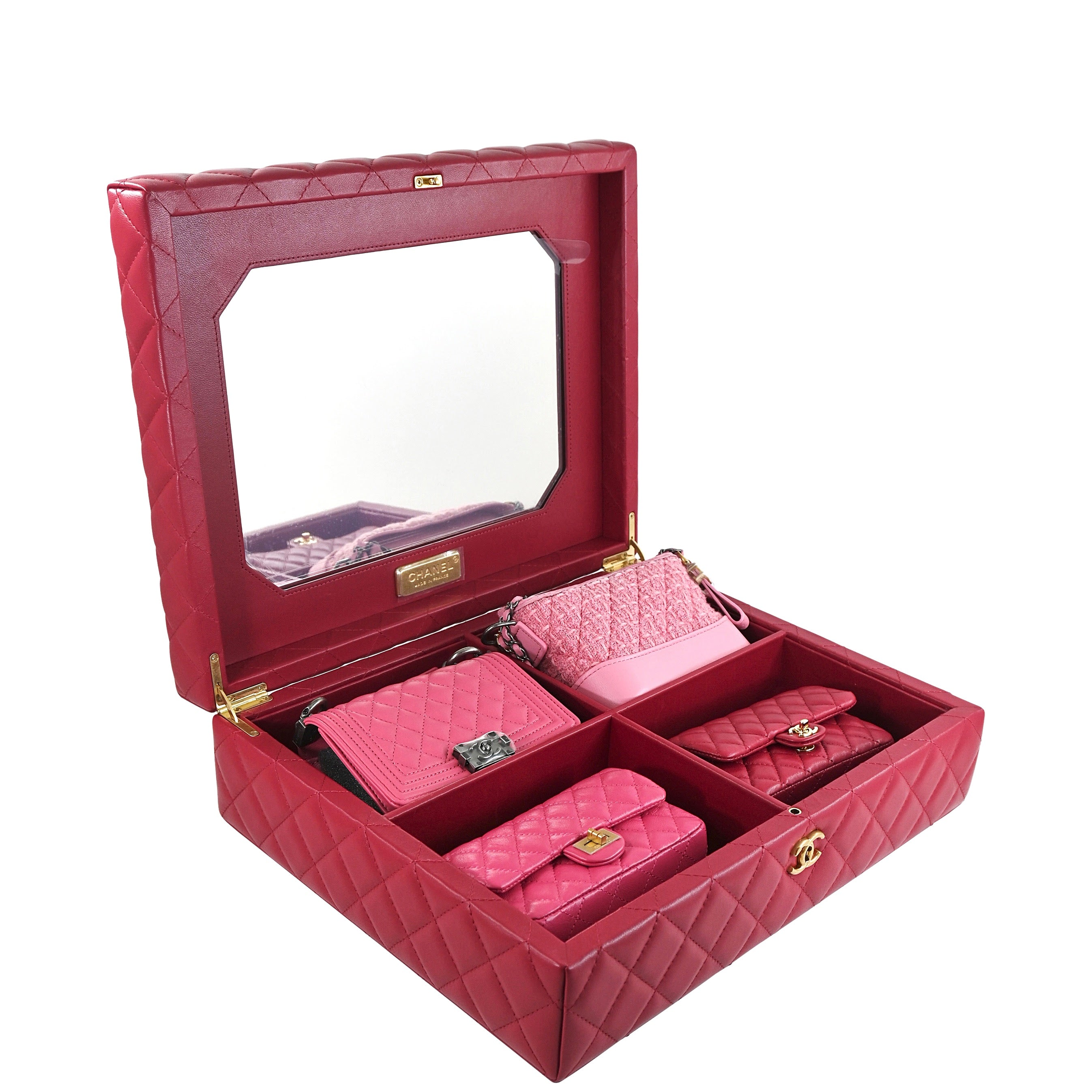 Chanel Success Story Set of 4 Pink and Red Micro Mini Bags with Red Quilted Trunk、mySite、garagedoors4me