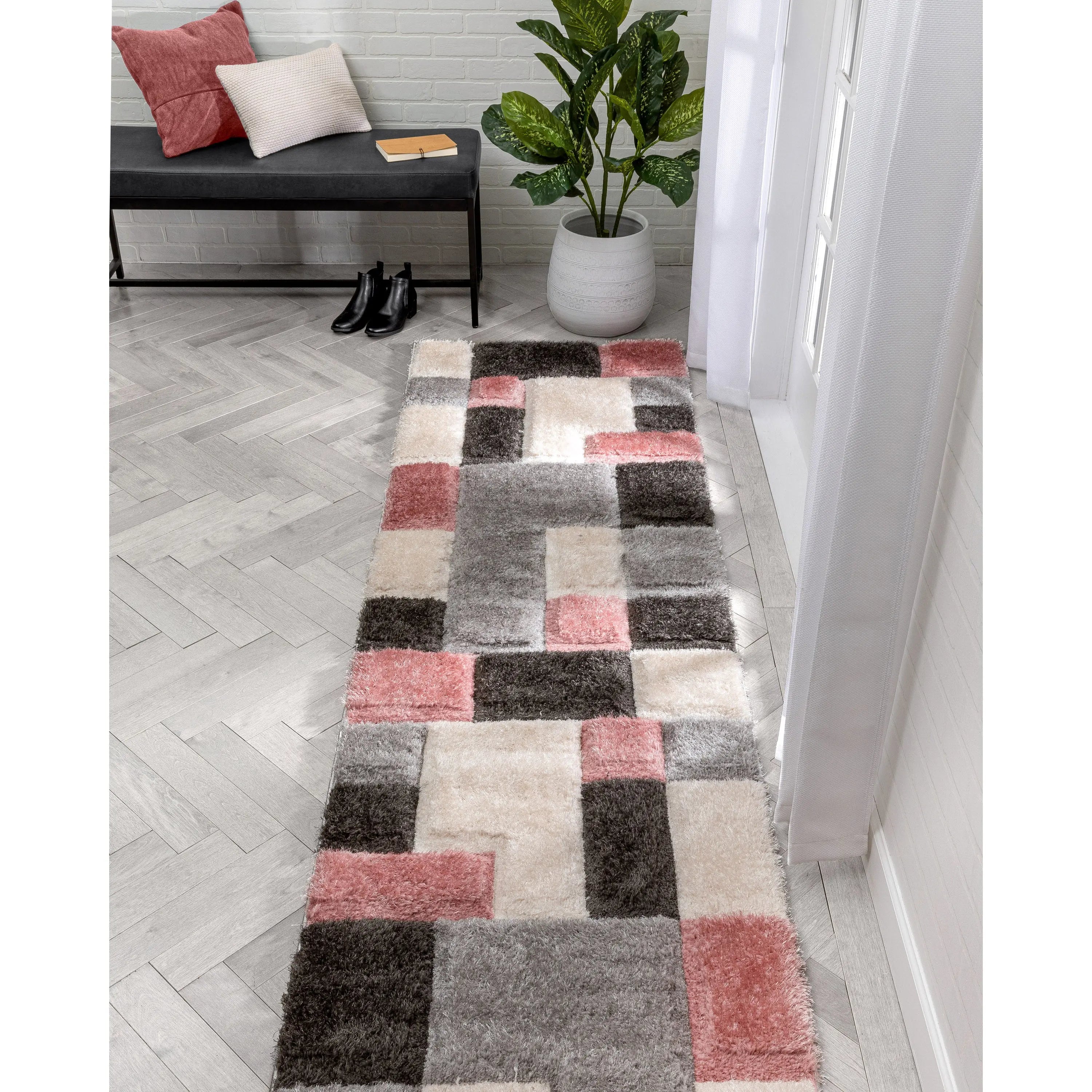 Escondido Blush Modern Geometric 3D Textured Shag Rug、mySite、gigharbornorthrealestate